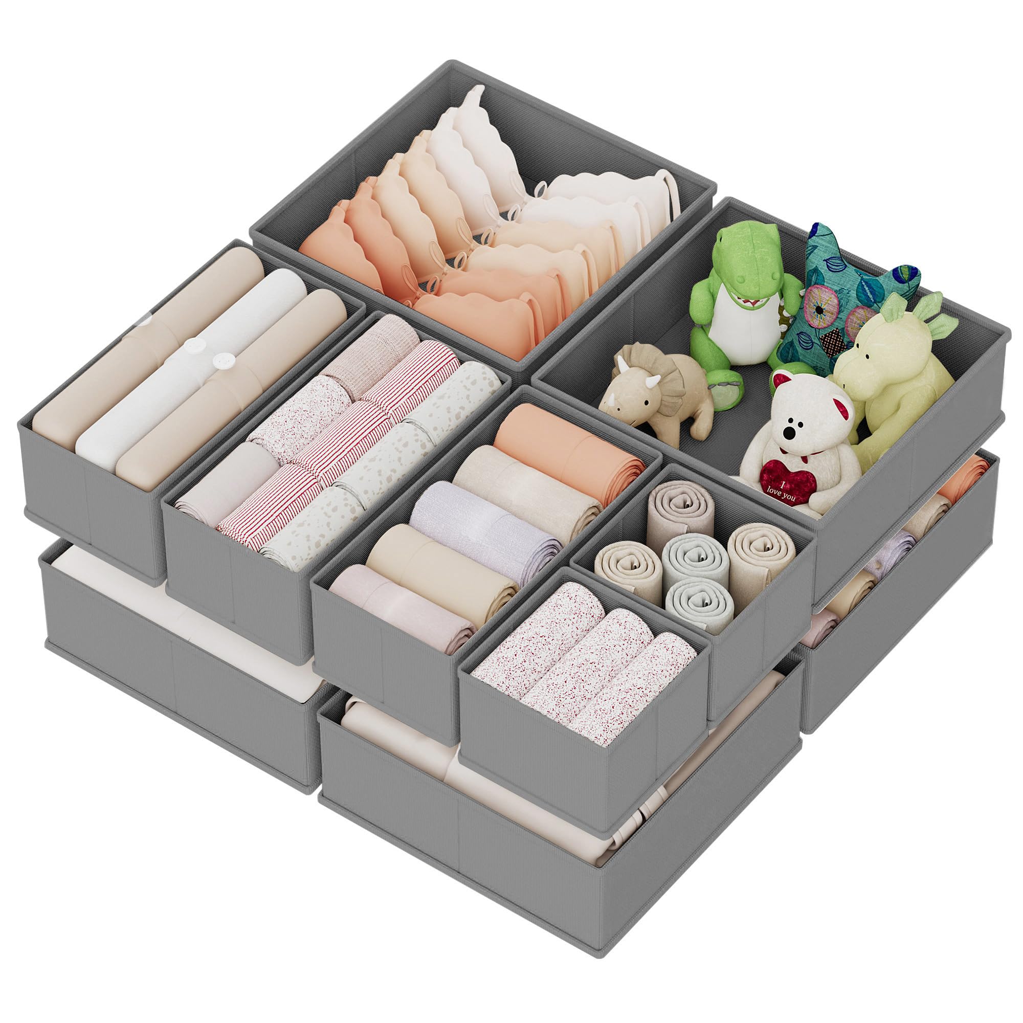 XIVIRACK 10 Pack Drawer Organizer for Clothes Underwear Drawer Organizer Bins, Foldable Fabric Closet Storage Organizers