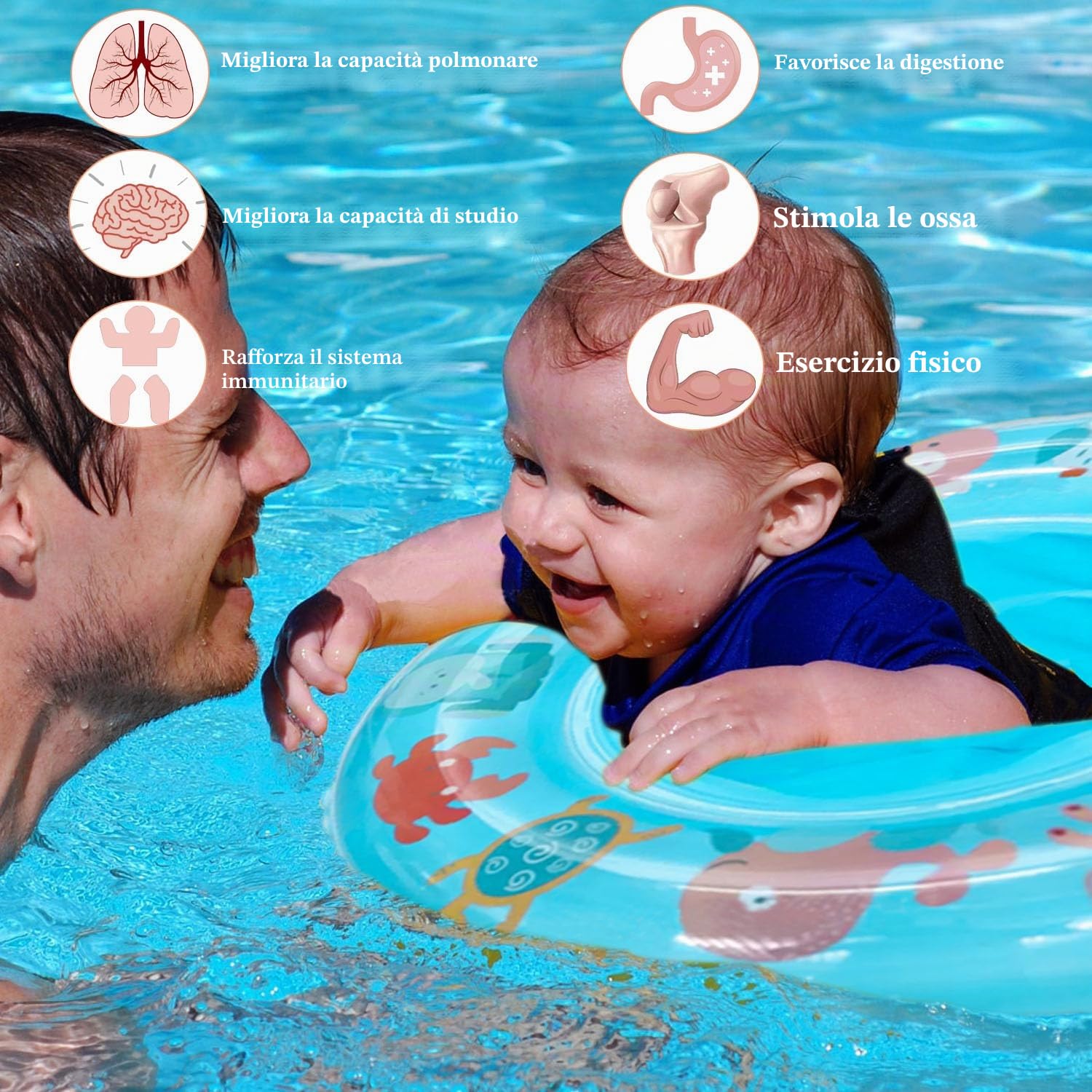 Anello da nuoto per bambini, salvagente gonfiabile regolabile per neonati, anello da nuoto per bambini, aiuto per il nuoto per neonati da 6 mesi a 36 mesi
