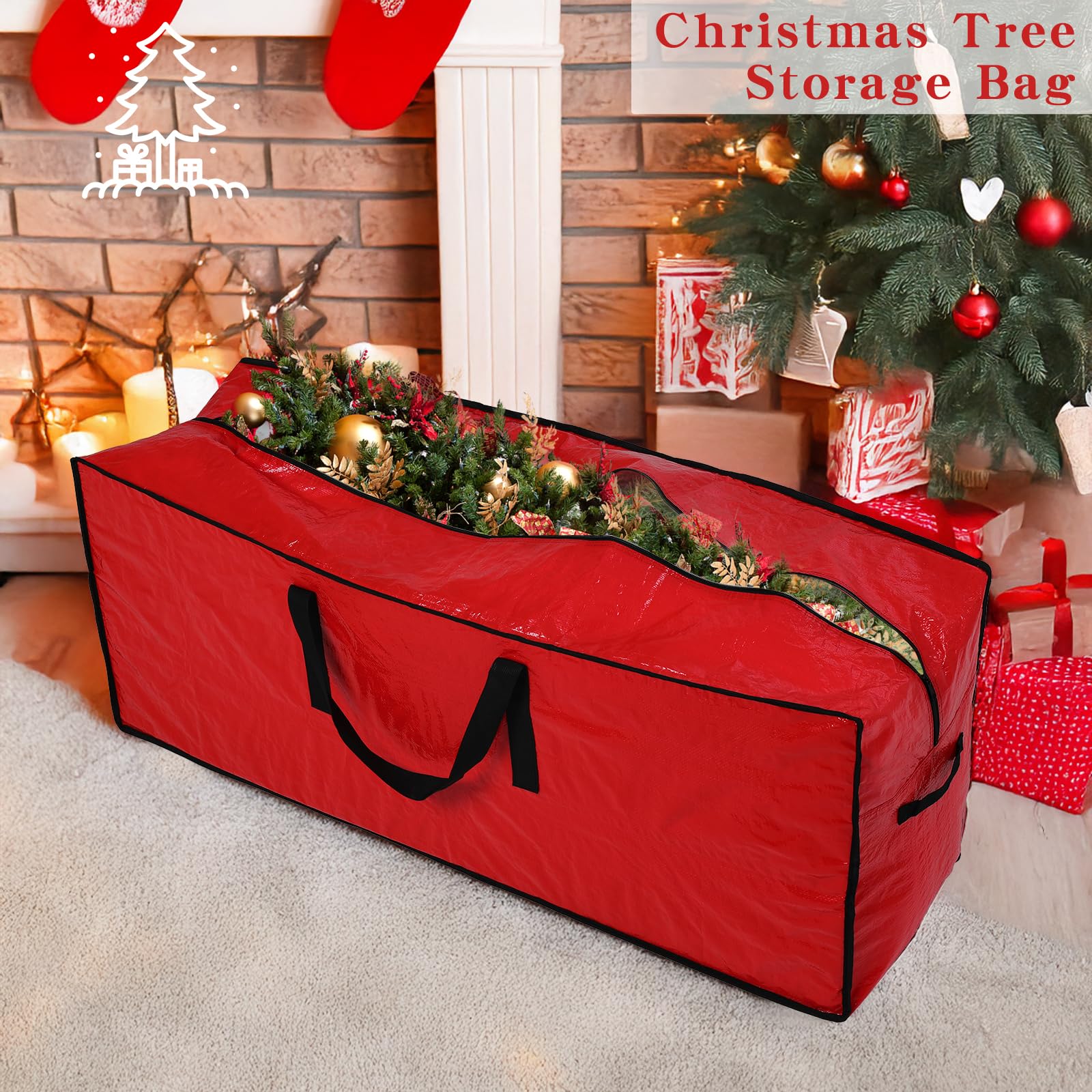 BIEBOS Artificial Large Christmas Tree Storage Case Bags With Handles,Fits Up To 7 Ft Artificial Trees Zippered Bag Protects Against Dust, Insects And Moisture