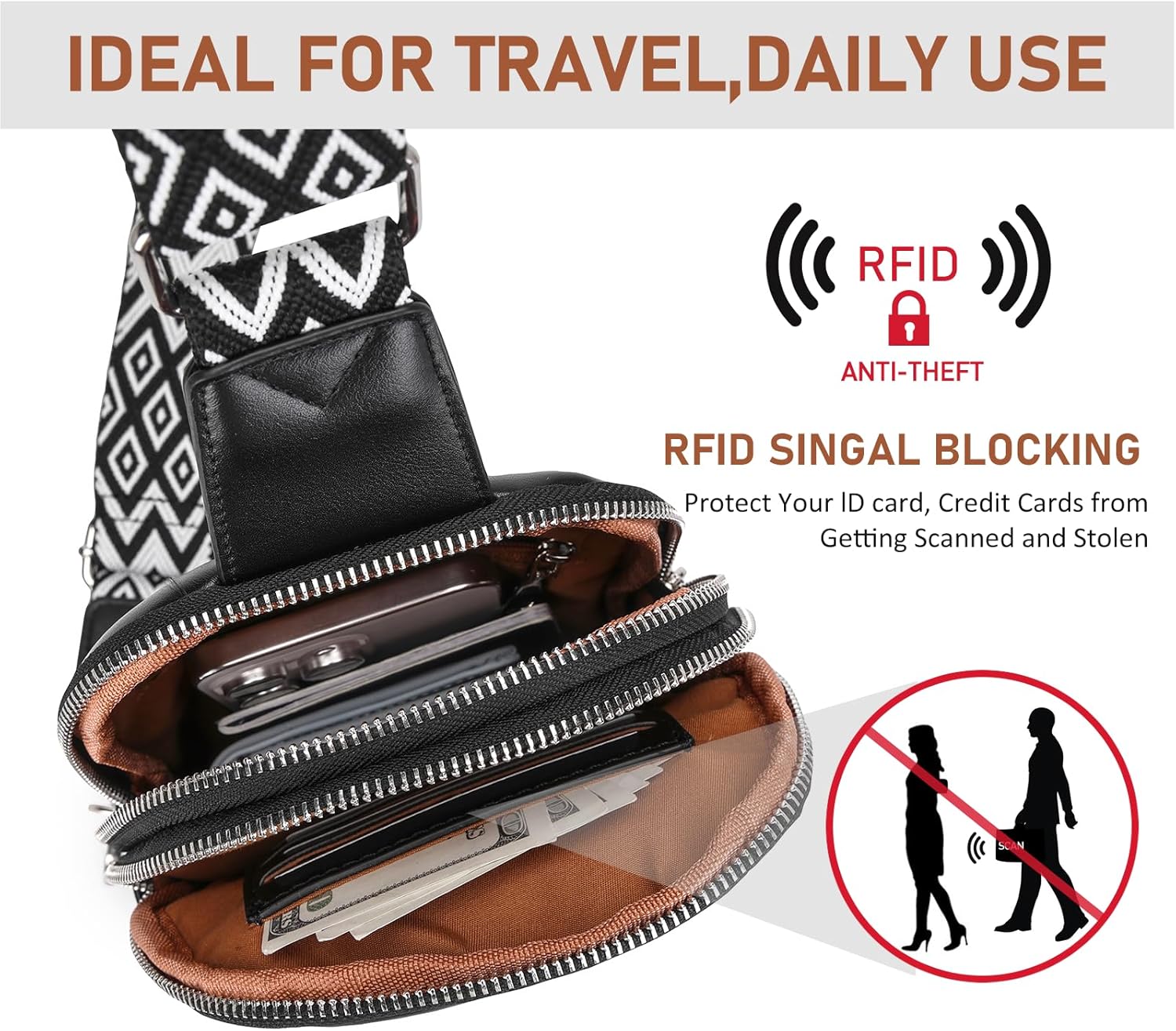 DIOMO Anti Theft Small Sling Bag for Women Cross Body Bag Trendy, RFID Fanny Packs Vegan Leather for Women Travel Belt Purse - Image 2