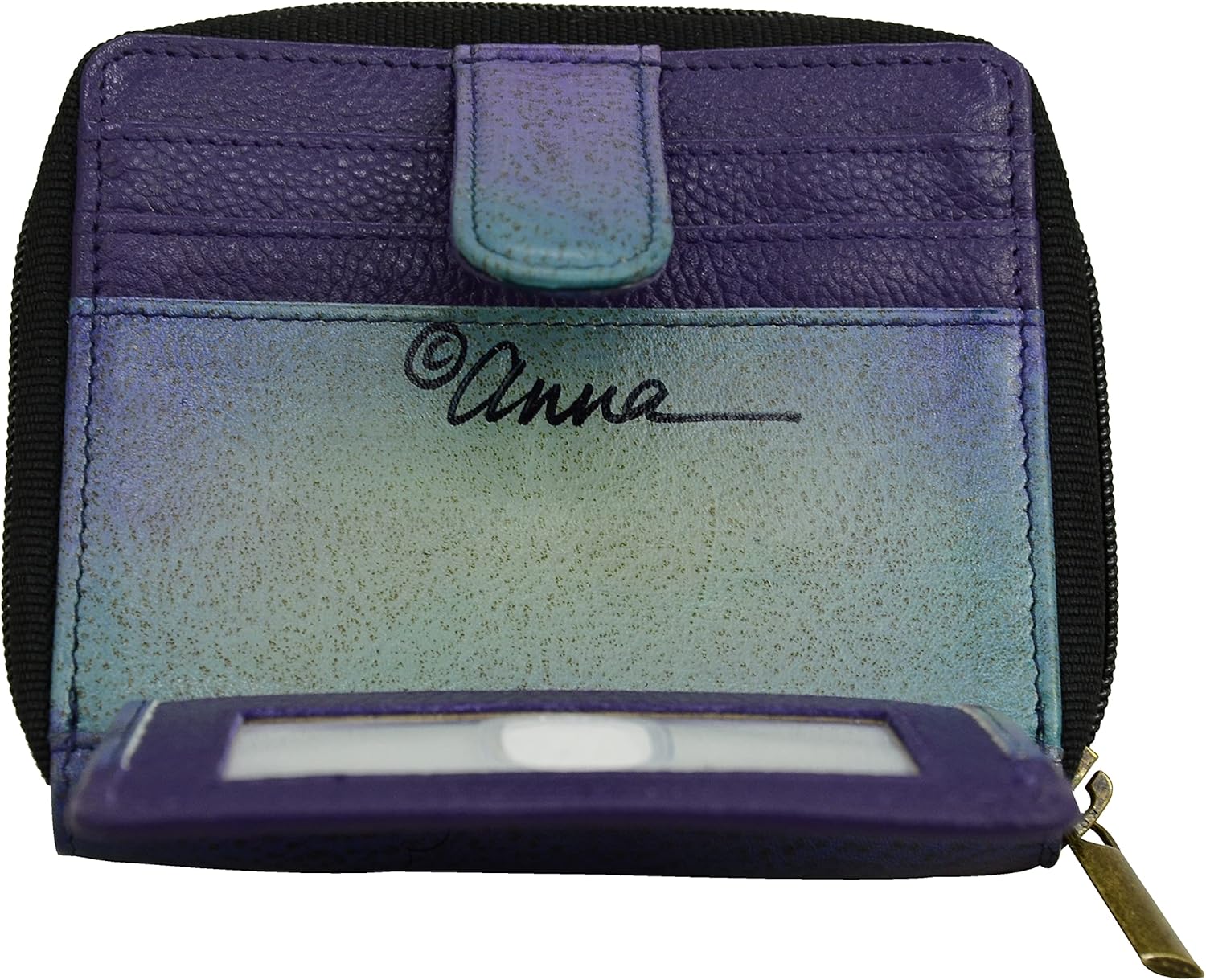 Anna by Anuschka Women's Hand-Painted Genuine Leather Zippered Organizer Wallet - Elephant Family