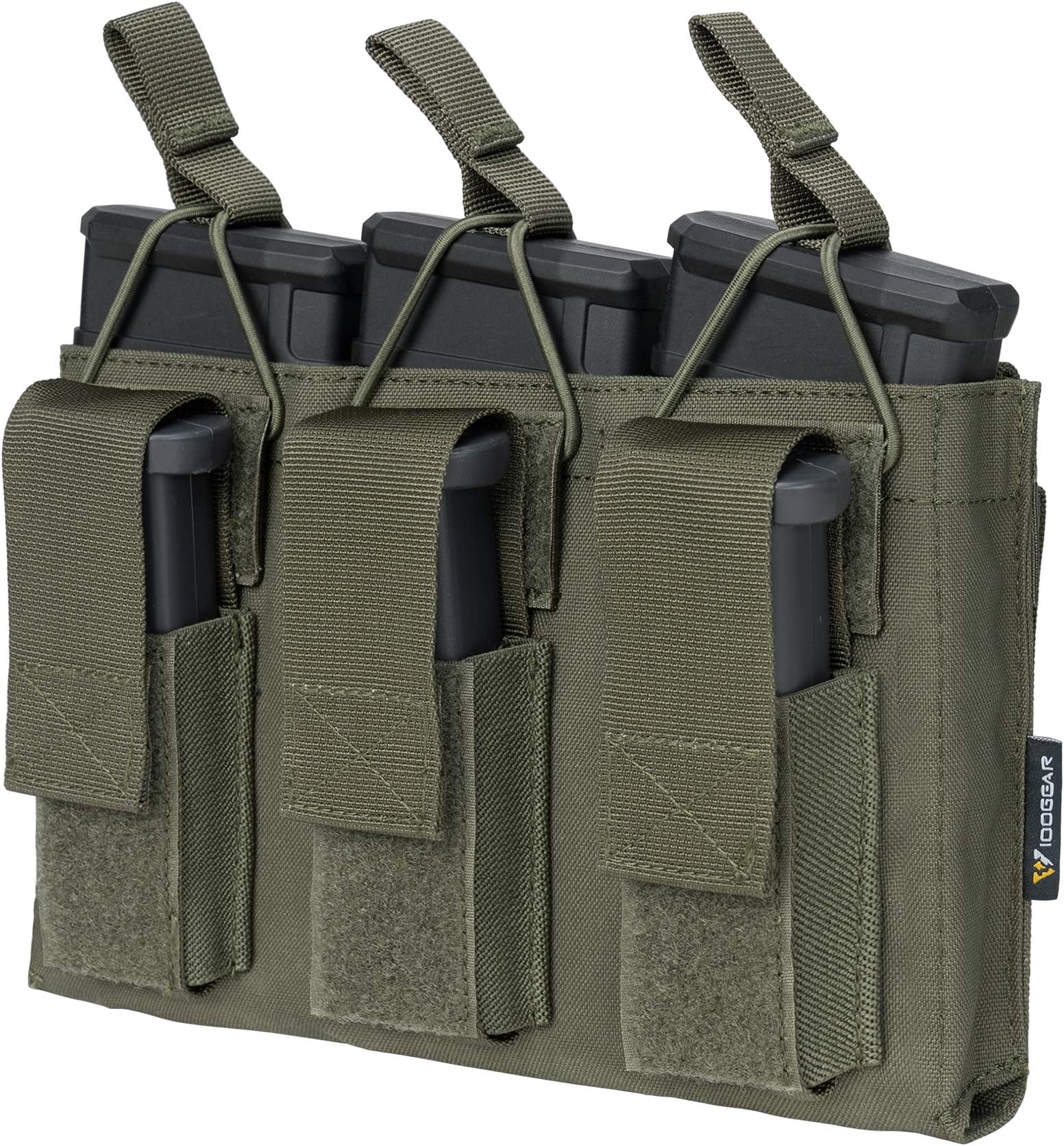 IDOGEAR Triple Rifle Mag Pouches and Pistol Magazine Pouches Molle Open-Top Mag Carrier 500D Nylon for Airsoft Hunting Military Gear