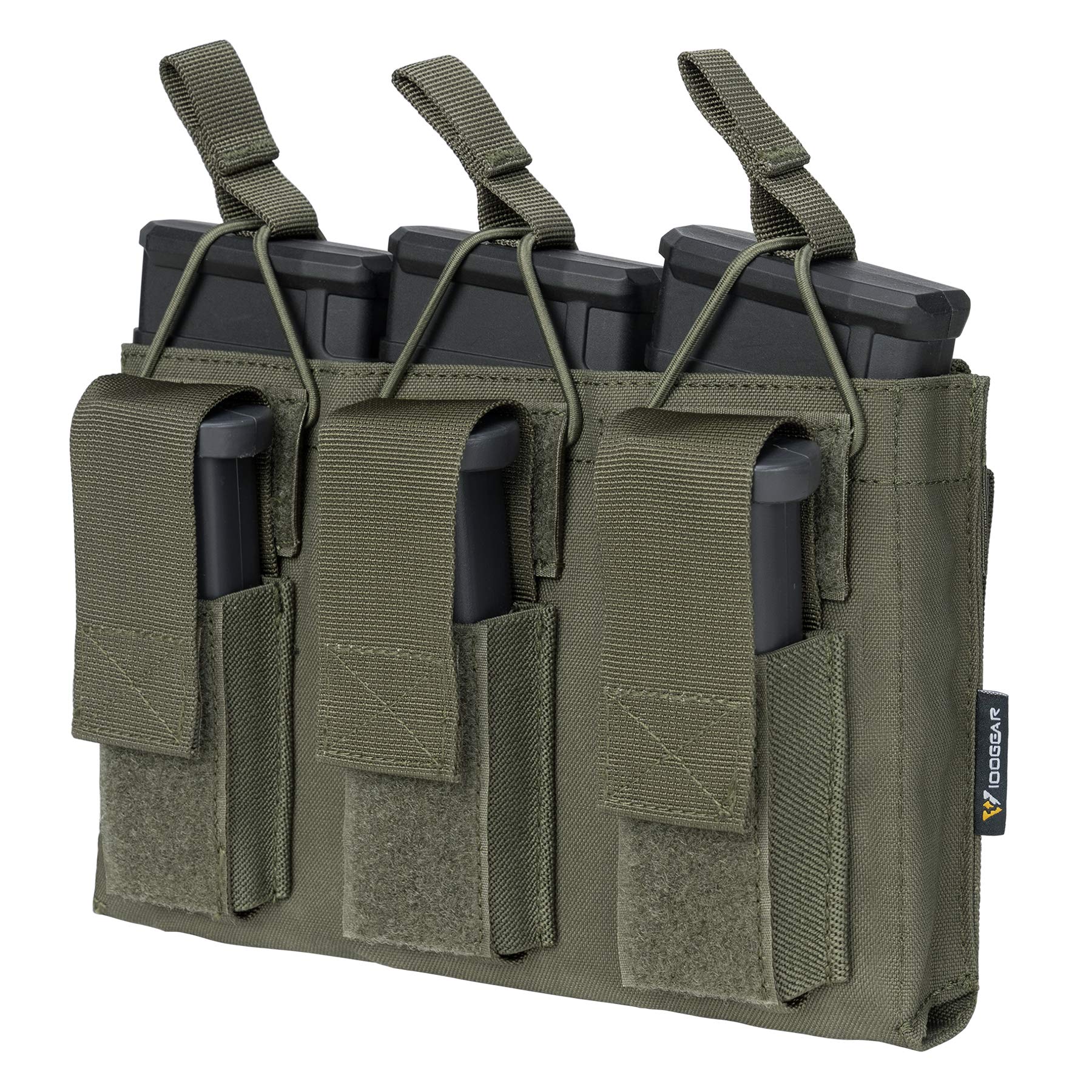 IDOGEAR Triple Rifle Mag Pouches and Pistol Magazine Pouches Molle Open-Top Mag Carrier 500D Nylon for Airsoft Hunting Military Gear