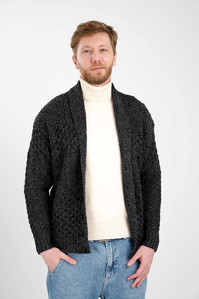 SAOL Men's Cardigan Merino Wool Knit Shawl Collar Casual Sweater SAOL Men's Cardigan Merino Wool Knit Shawl Collar Casual Sweater