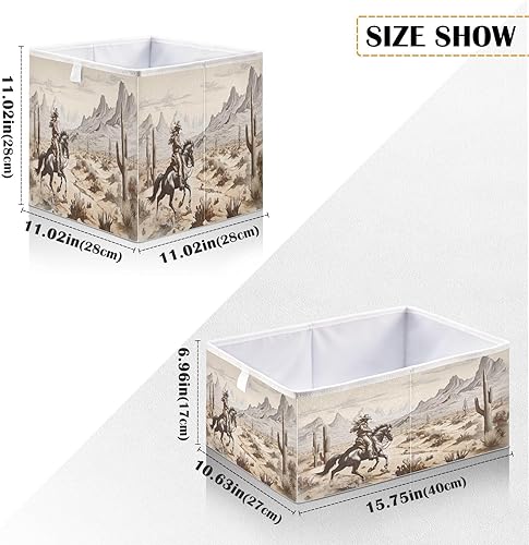 Miniatura 3 de Western Desert - Cubo de almacenamiento plegable de tela de 11 x 11 x 11 pulgadas, canastas de almacenamiento portátiles para estantes, armarios,