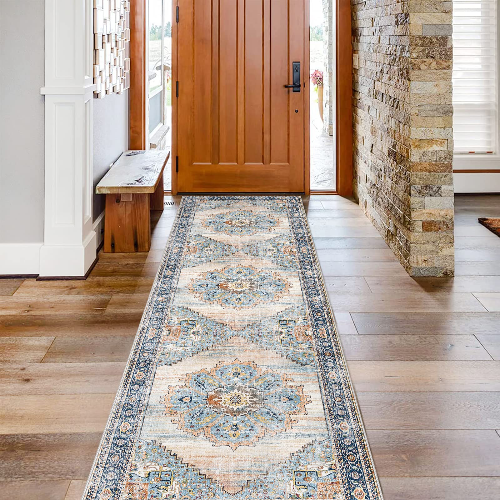 TOPRUUG Washable Runner Rug 2x7 - Hallway Runner Rug Kitchen Rugs and Mats Non Skid Washable Waterproof Carpet Runner for Living Room Bedroom Bathroom (Blue, 2X7)