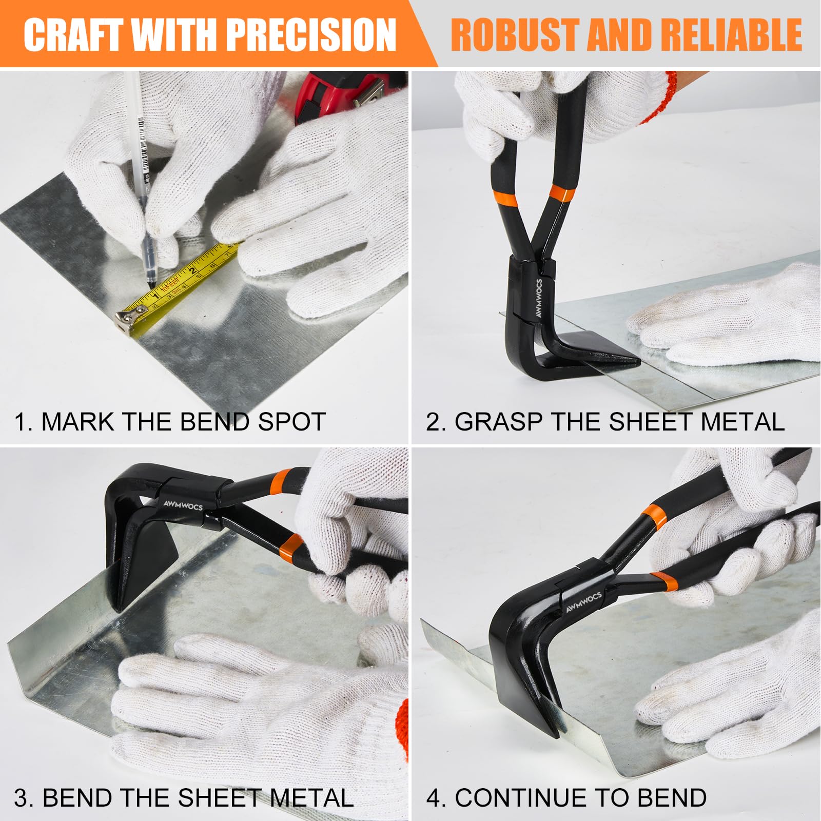 3 piezas de herramientas de costura manual para chapa, rectas, alicates de doblado de chapa de 45° y 90°, juego de doblador de chapa para techo, HVAC, taller, bricolaje