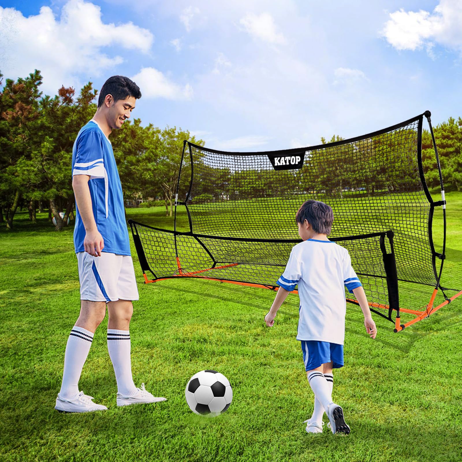Filet De Rebond Football/volley - 112x219 Cm Réglable, Cadre Métallique, Pour Entraînement Solo