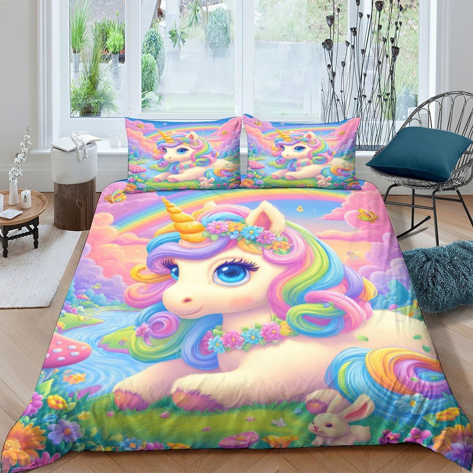 Ctjqhvkz Style-5 3D Printed Pastel Unicorn Fitted Sheet Microfiber Soft Rainbow Dream Mattress Cover For Bedroom Dorm Mattress Decor Uk Single（135X200cm）