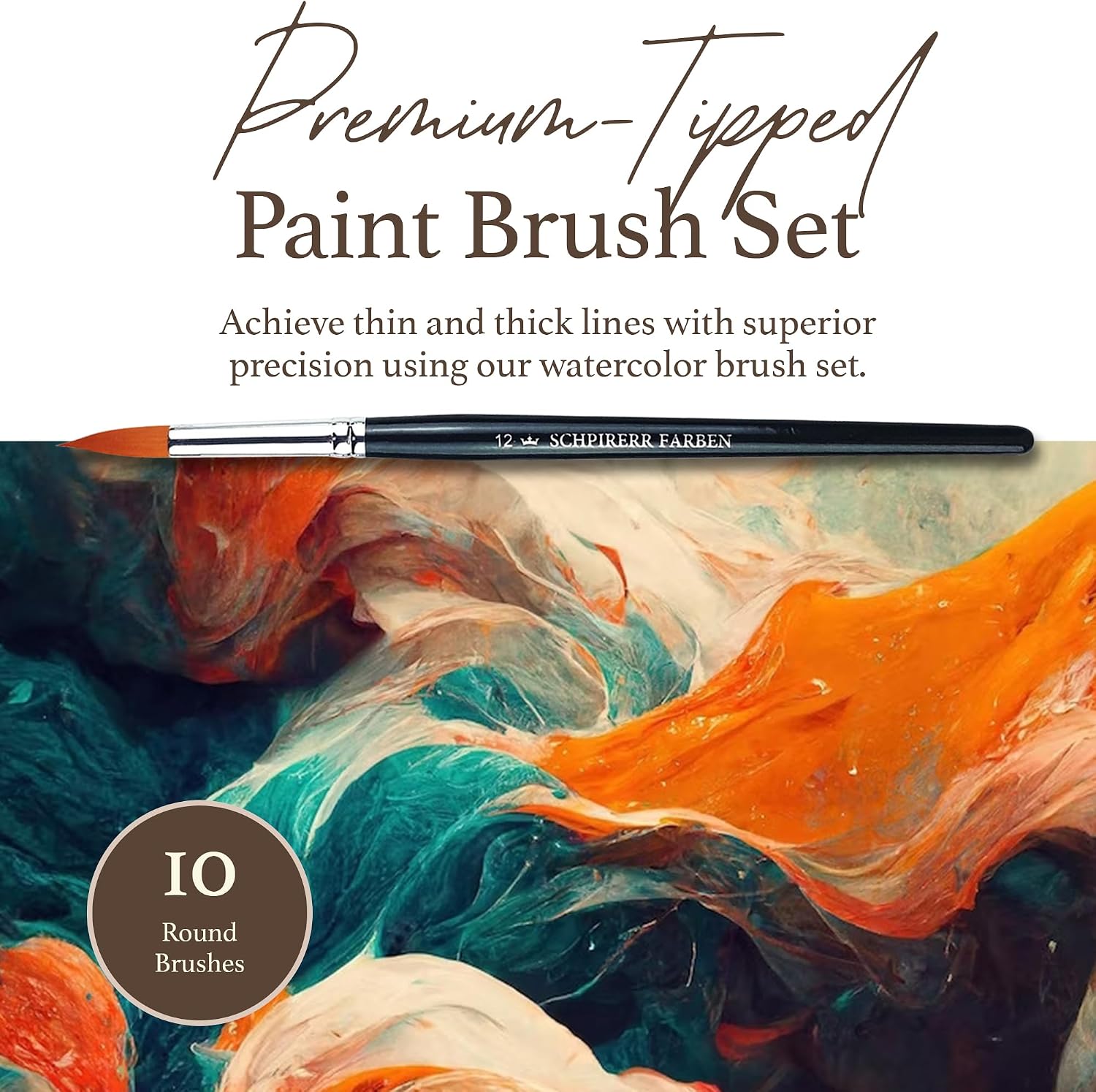 SCHPIRERR FARBEN - 10-Piece Round Paint Brush Set, Large and Small Paint Brushes for Acrylic Painting, Gouache, Watercolor, Oil and Tempera, Soft Synthetic Round Tip, Various Sizes from 2 to 20