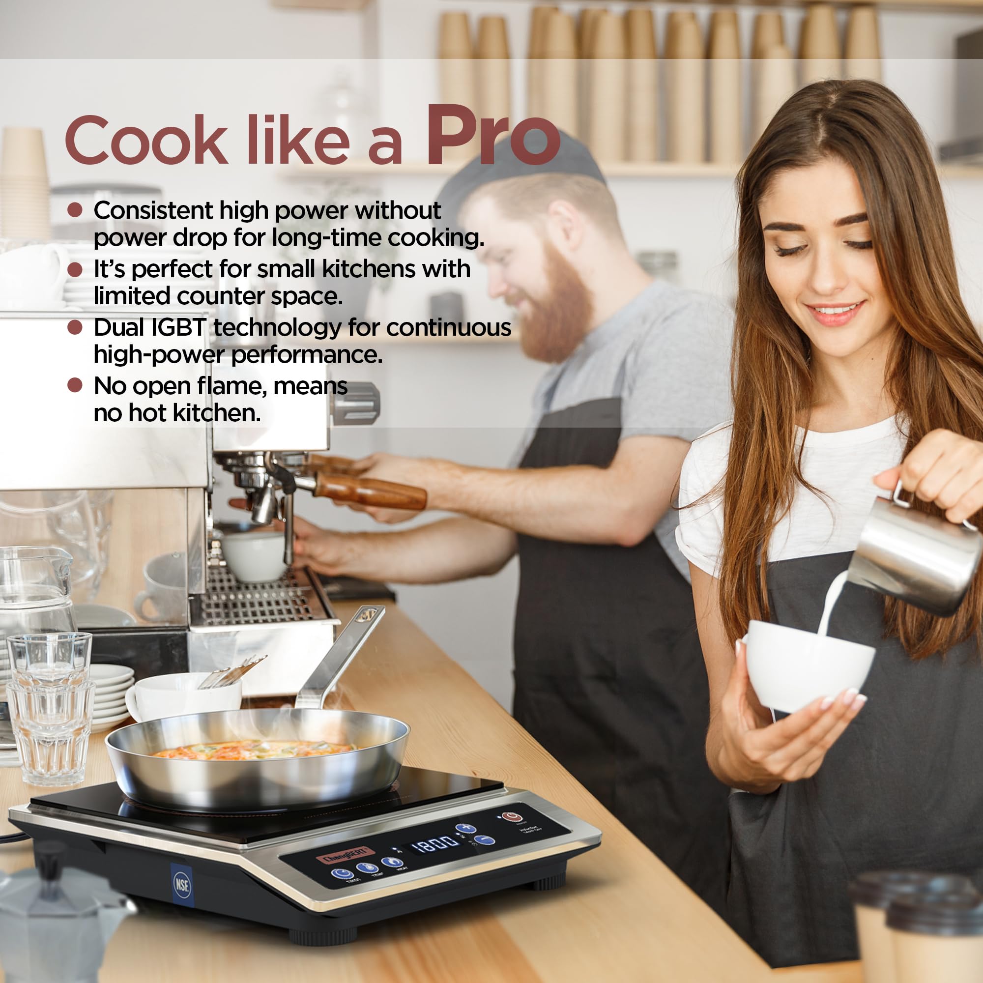ChangBERT Professional Induction Cooktop, NSF Certified Countertop Burner, Large Coil for Even Heating, Precise Temperature Control, 10 Hours Timer, 1800W Powerful Hot Plate for Home & Commercial Use