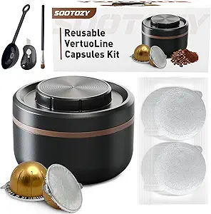 Reusable Vertuo Capsule Pods Kit for Nespresso with 100PC AL Foil Seals Lids, Refillable Coffee Pods for VertuoLine Compatible with Nespresso VertuoPlus Espresso Machine