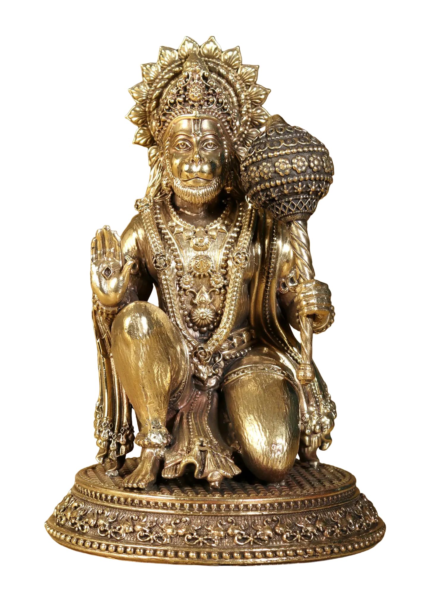 Exotic India Superfine Blessing Lord Hanuman mosiężna statuetka | Bajrangbali Idol Murti Moorti statuetka do pokoju świątyni Puja, wystrój domu