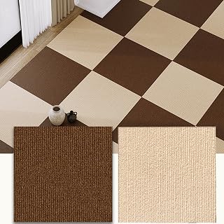 24PCS Peel and Stick Carpet Tiles Khaki and Brown Self Adhesive Carpet Squares with Adhesive 12" X 12" Stick On Floor Carpeting Tile for Floor Kitchen Living Room Basement, Coverage 24 Sq. Ft