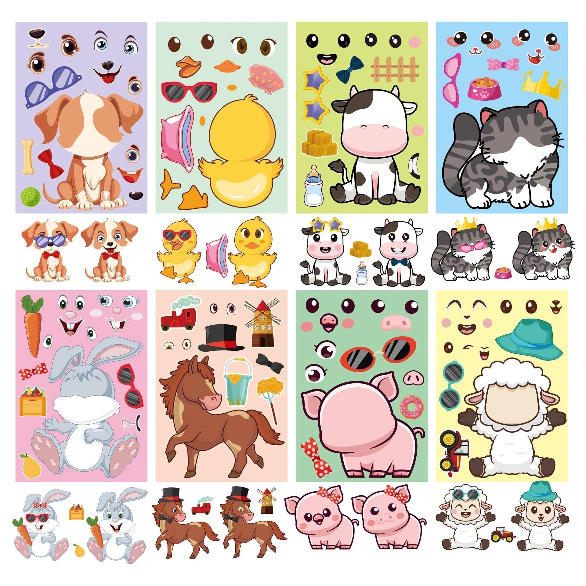 AYZDJ 32PCS Funny Face Stickers Set, DIY Animal Mix-Match Party Bag Fillers