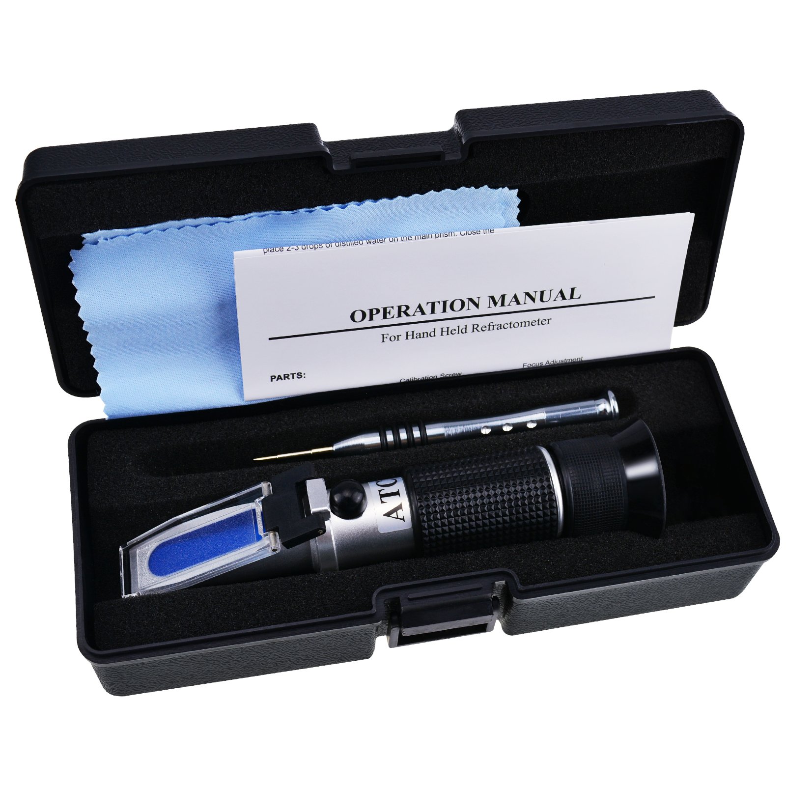 Ottica di uva da vino Rifrattometro con ATC, Doppia scala 0-25% vol e Alcol e 0-40% Brix, per fare il vino, birra a casa, Enologo, con luce LED e pipette