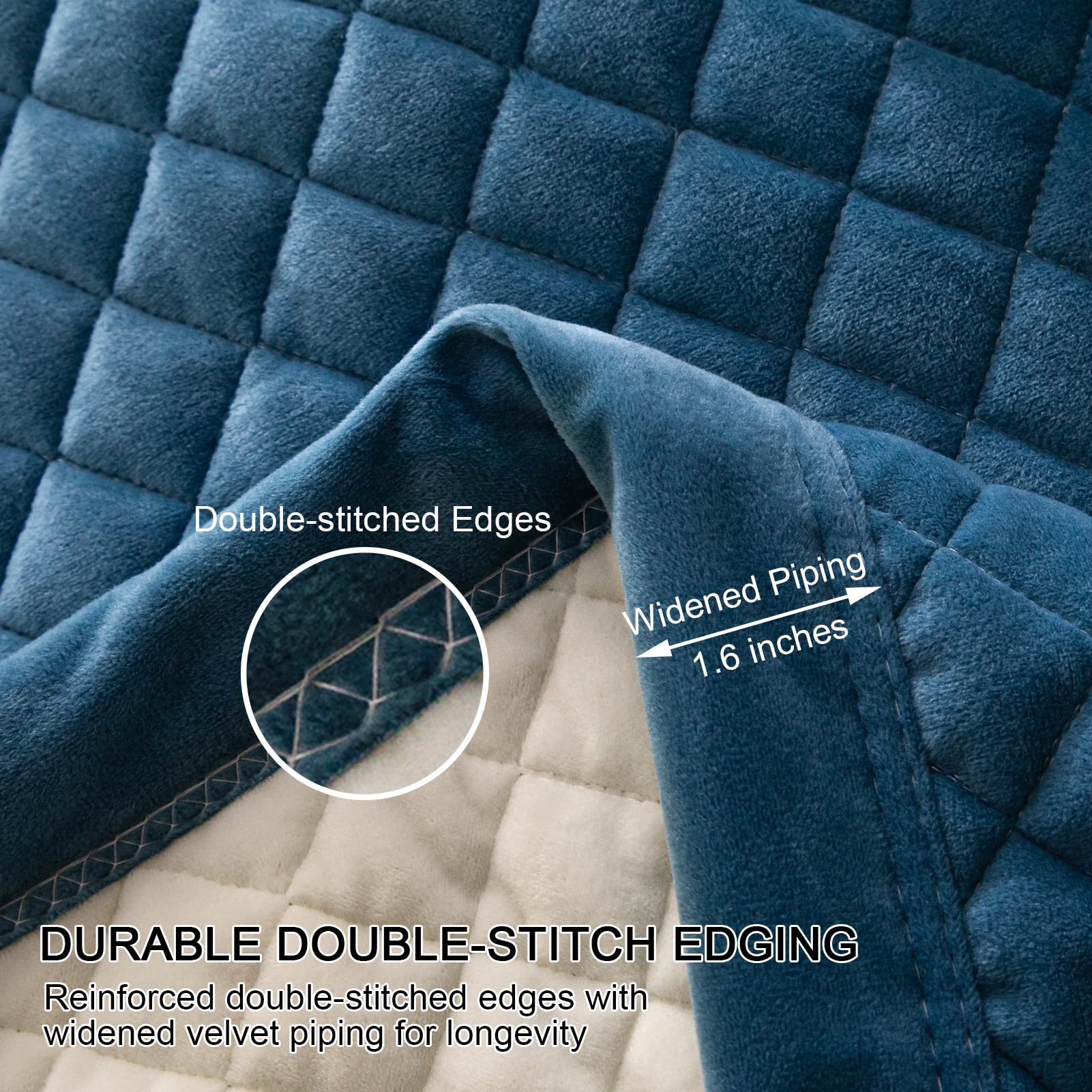 tohrisa 3-teiliges Bettwäsche-Set aus Samt für King-Size-Bett, ultraweiche Bettwäsche mit 2 Kissenbezügen, leichte, wendbare Tagesdecke mit karierter Steppung für alle Jahreszeiten, Königsblau/Weiß,