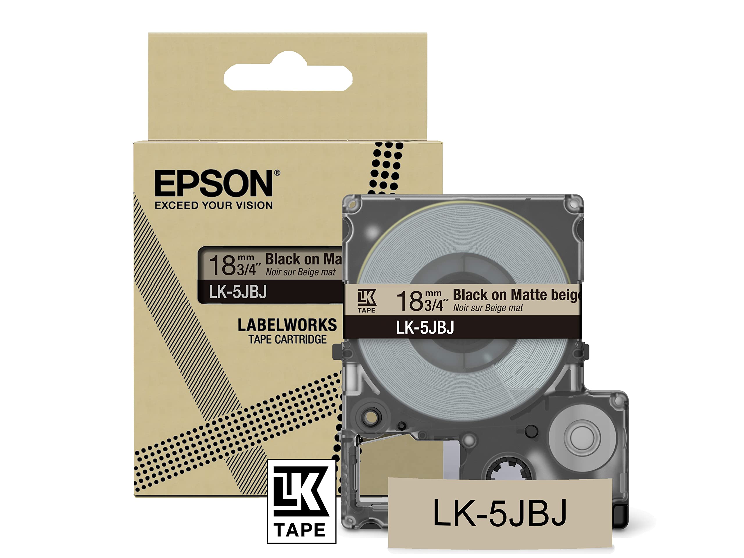 Epson Labelworks LK-5JBJ Wkład z taśmami do etykietowania kompatybilny z Epson LabelWorks LW-C610 i LW-C410 18mm Beżowy matowy/Czarny