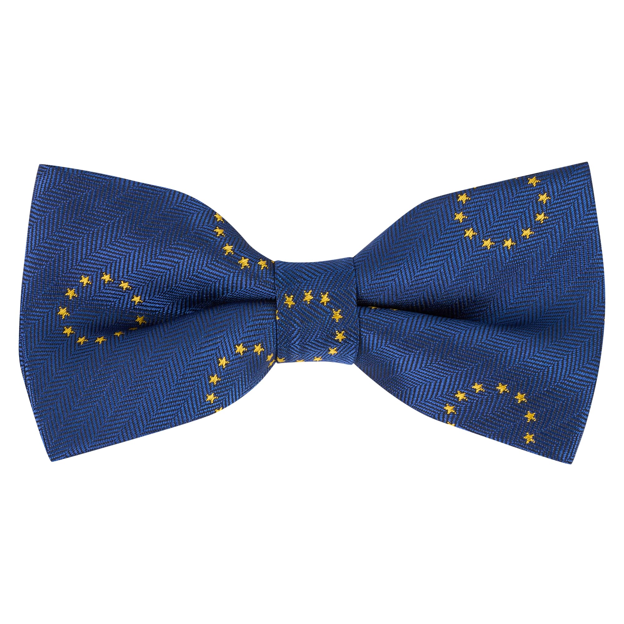 King & Priory EU European Union Navy Blue Herringbone Embroidered Bow Tie