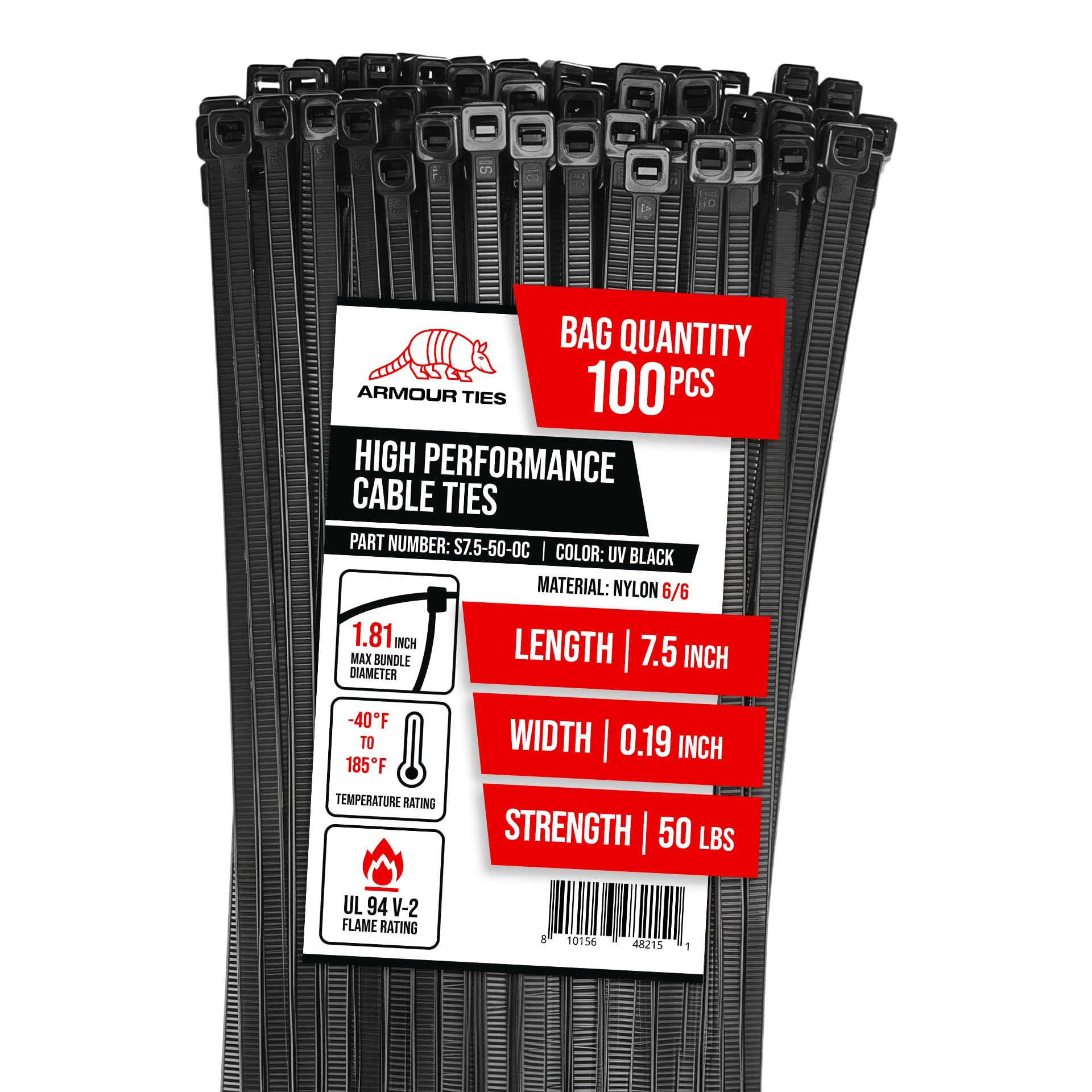 Black Zip Ties - 100 Pack, 50 lb Strength -9 Black Zip Ties - 100 Pack, 50 lb Strength -9