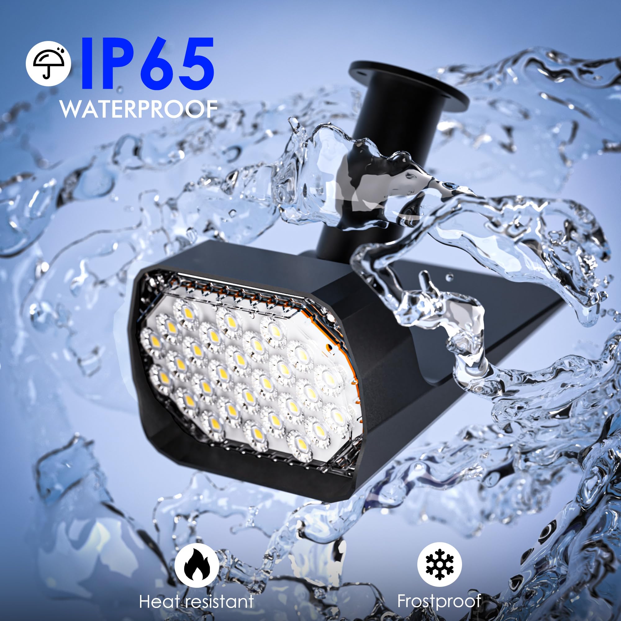 Quntis Zestaw 2 zewnętrznych lamp solarnych, 3 kolory i 6 trybów Zewnętrzny reflektor słoneczny IP65 Wodoodporny, kabel USB C do ładowania Zewnętrzne światło słoneczne do dekoracji ogrodu Ścieżka