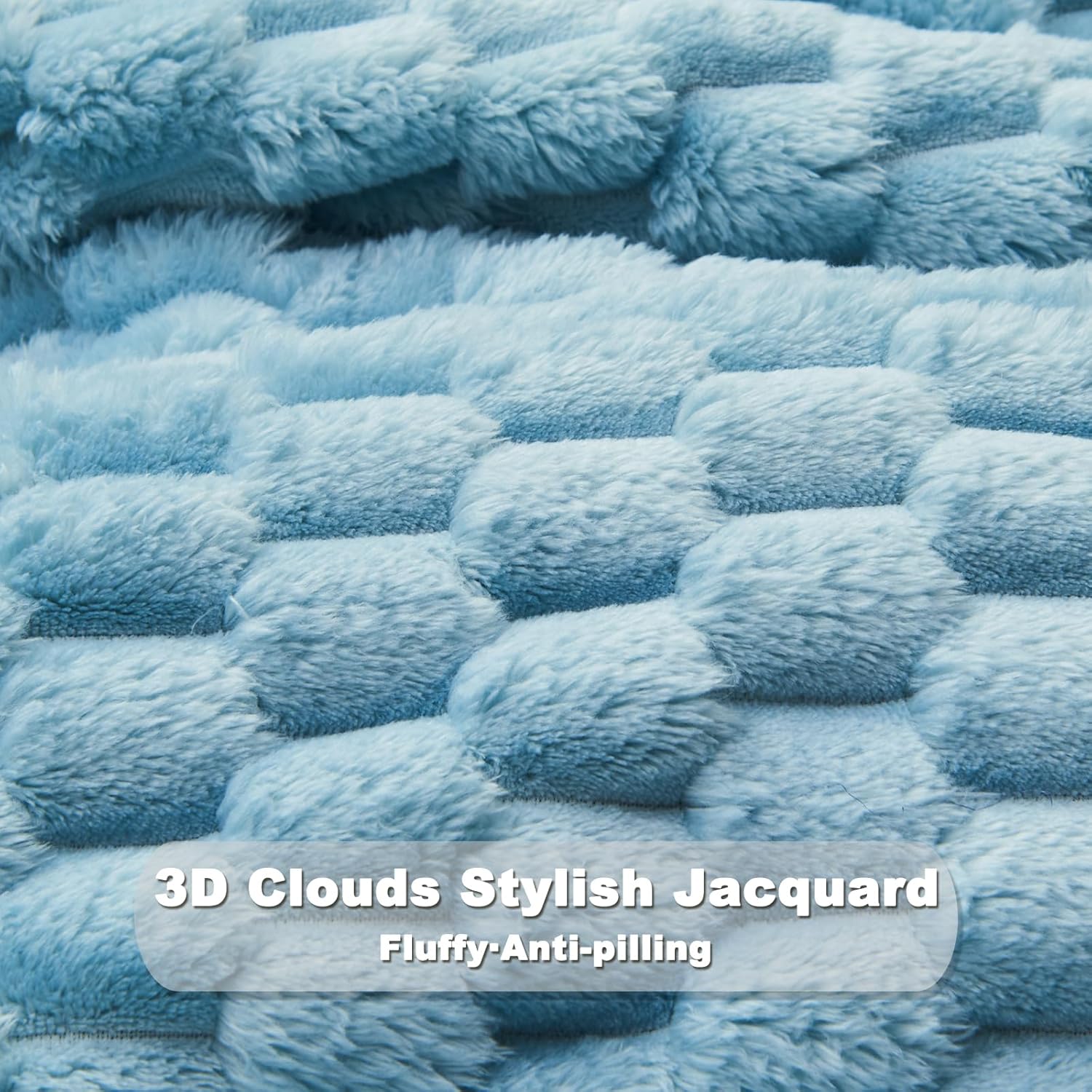 NEWCOSPLAY Super Soft Twin Blanket Blue Premium Silky Flannel Fleece 3D Clouds Stylish Jacquard Lightweight Bed Blanket All Season Use 350GSM (Blue, Twin(60"x80")) - Image 7
