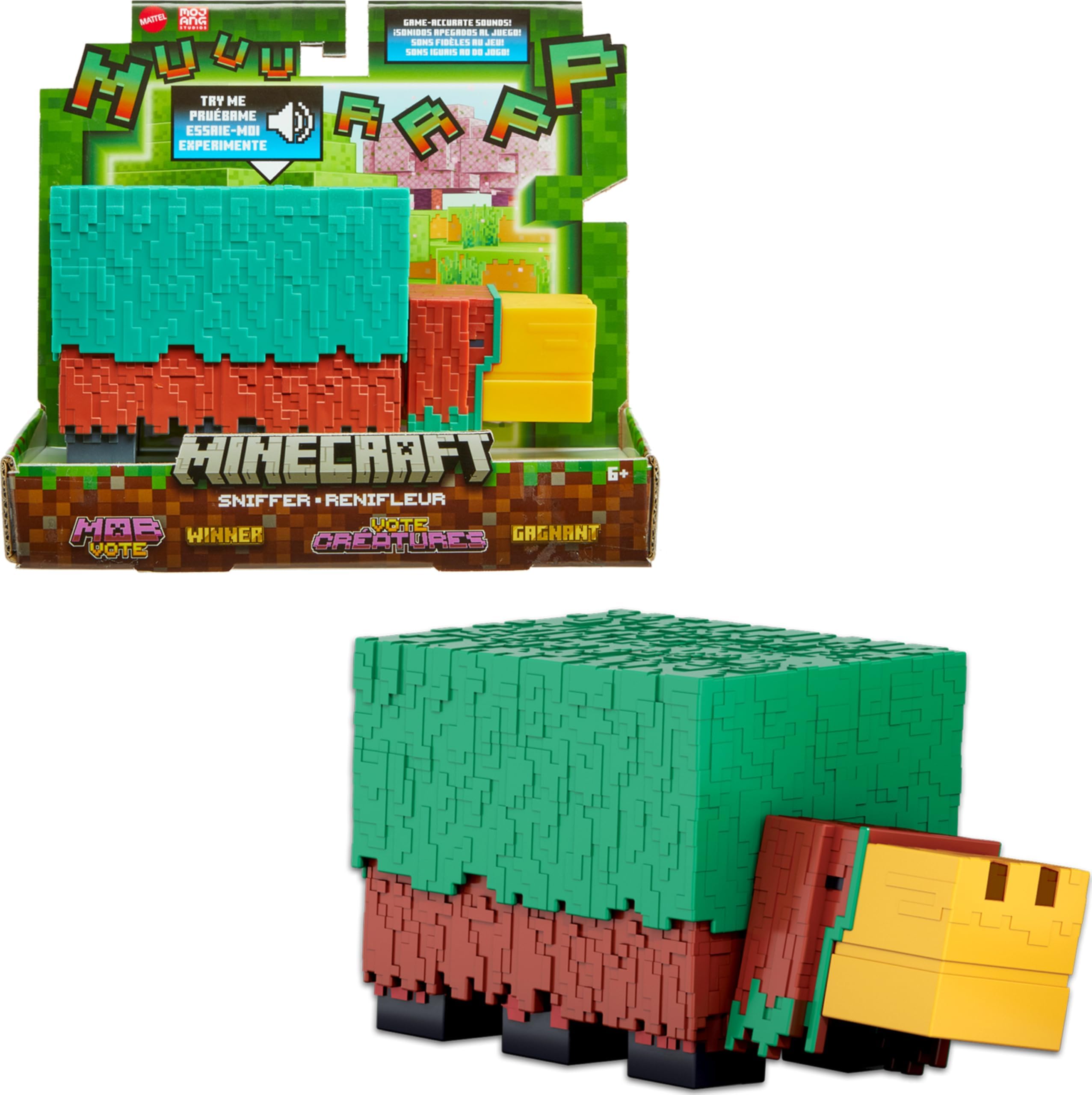 Mattel HXM85 Minecraft Sniffer Action Figure 3.15 Inch Tall with Game Sounds and Pixelated Design