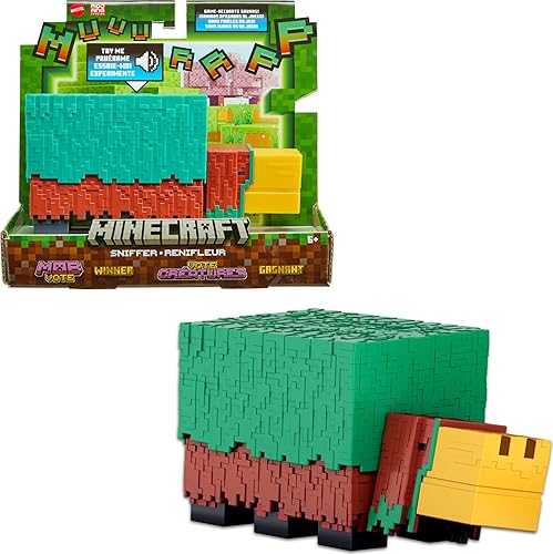Mattel Minecraft Figura de acción de Sniffer a escala de 3.25 pulgadas con sonidos precisos y diseño pixelado