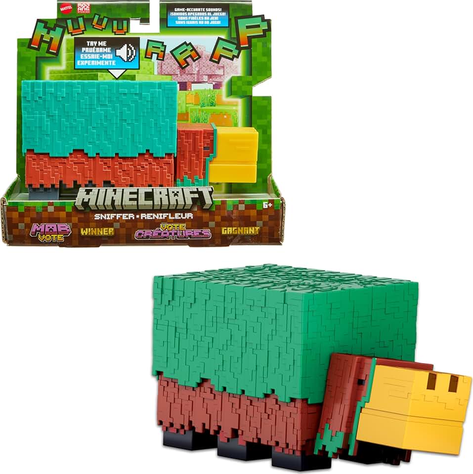 Mattel Minecraft Sniffer Action Figure with Game-Accurate Sounds, 3.25-inch Scale Collectible Toy, Pixelated Design