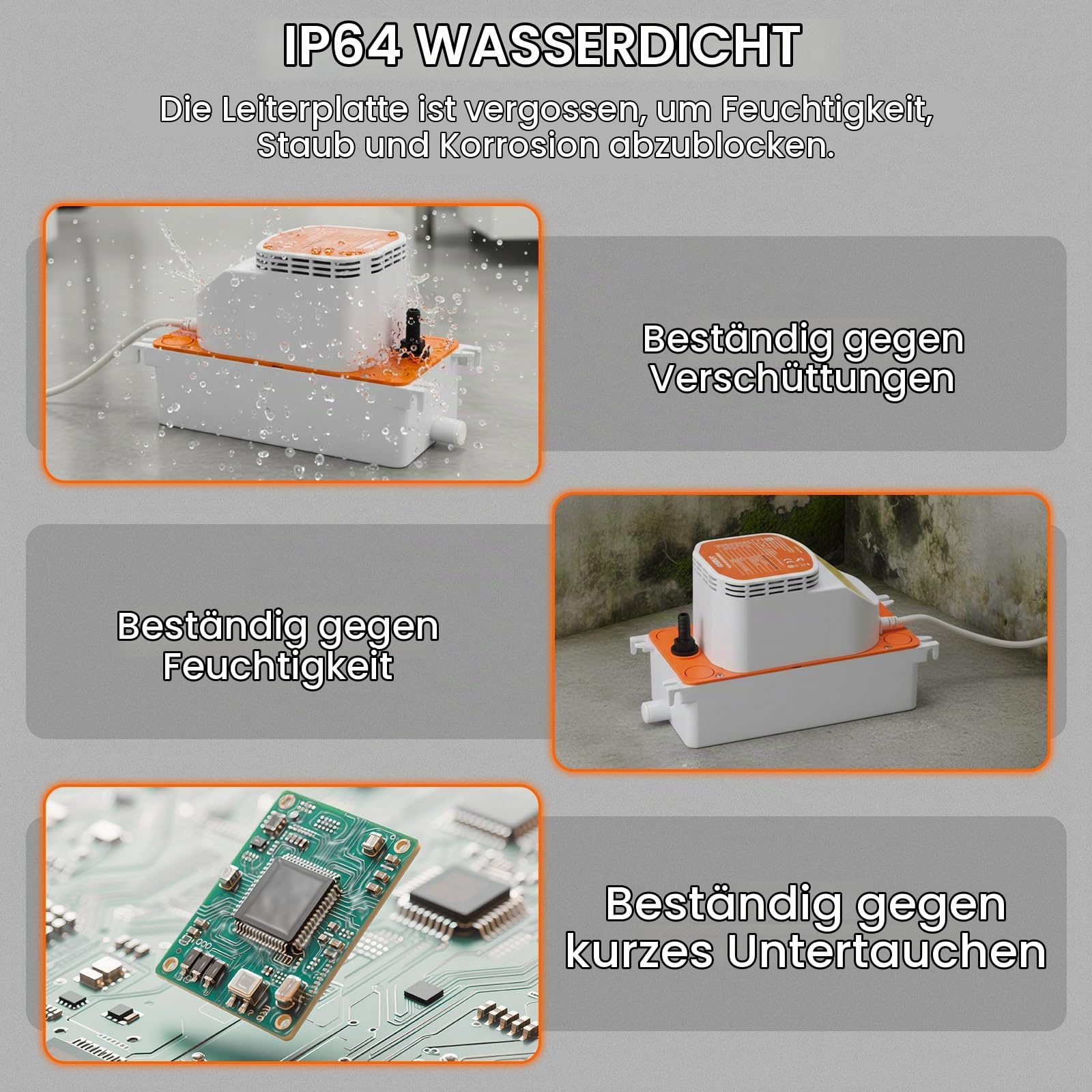 TURBRO Kondensatpumpe, 454 L/h, 7,9m Hub | 100-240V universell, Schwimmerschalter, 25W leise 35dB, für Klimaanlage, Entfeuchter