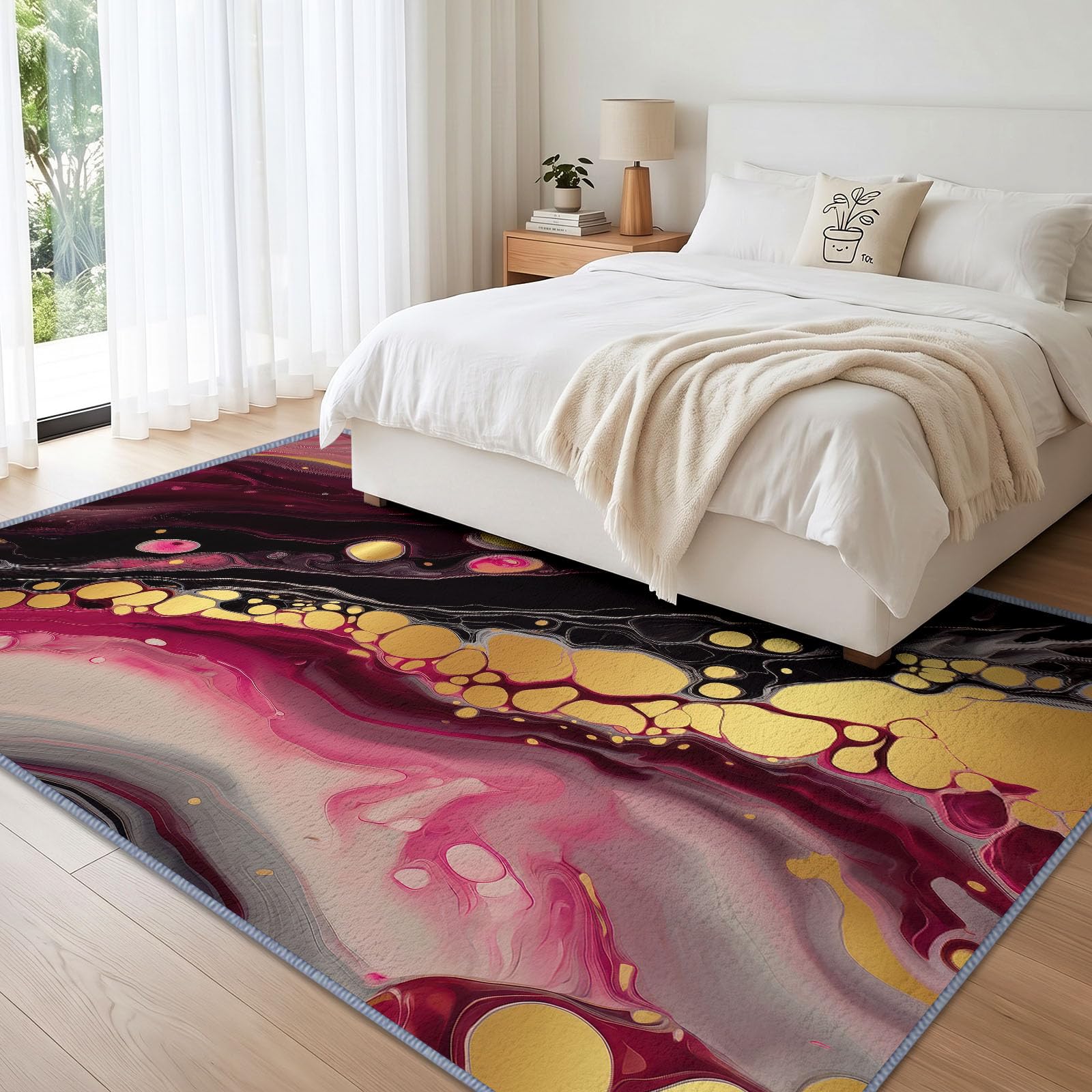 Générique Marbre Bordeaux Or Tapis Salon 140x201 cm, Lavable en Machine | Interieur Poil Ra Antidérapant Tapis, Moderne Abstrait Art pour Chambre Manger Bureau Cuisine