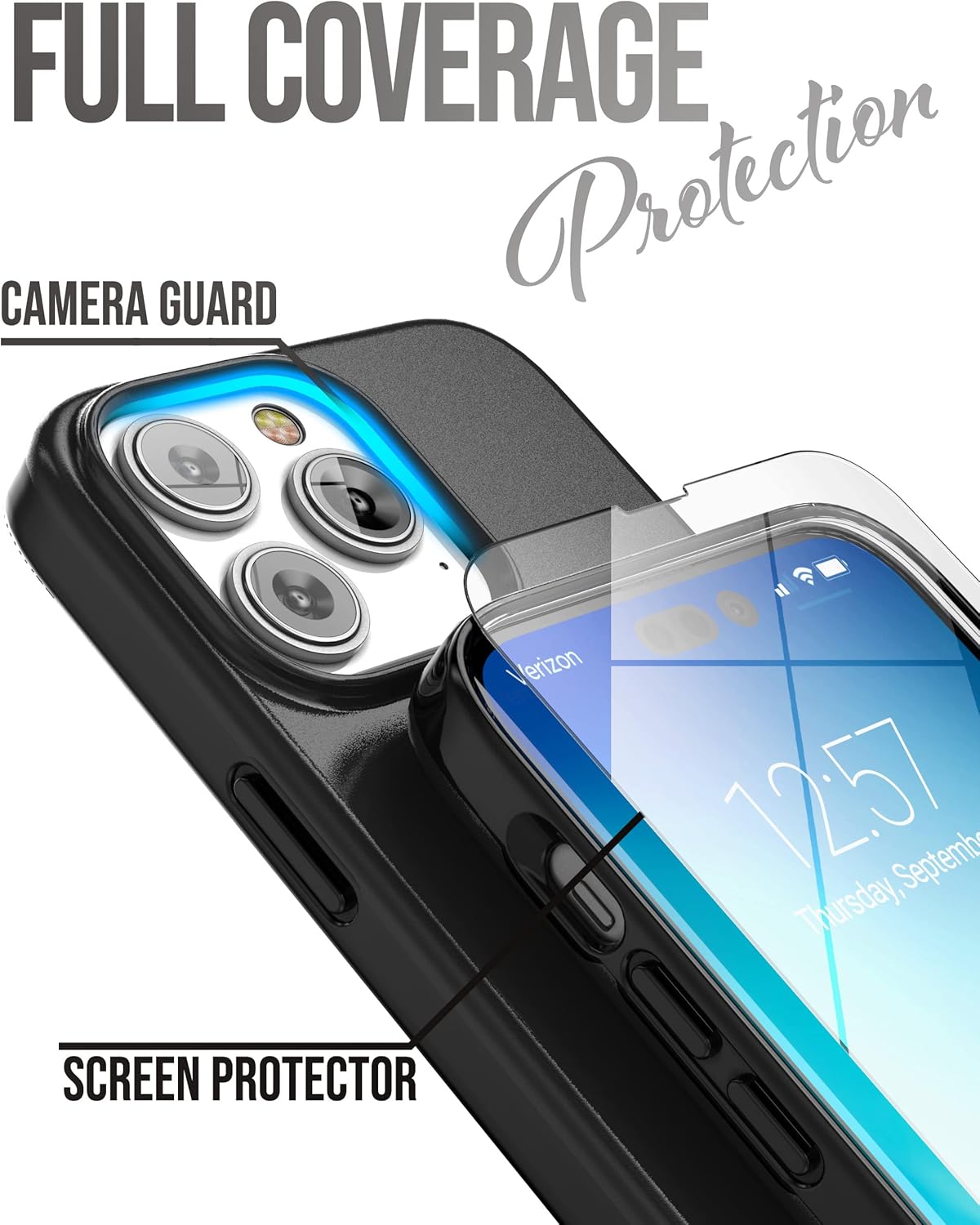 ENCASED Hand Strap Case Compatible with iPhone 14 Plus with Finger Loop Grip and Tempered Glass Screen Protector (Black) - Image 3