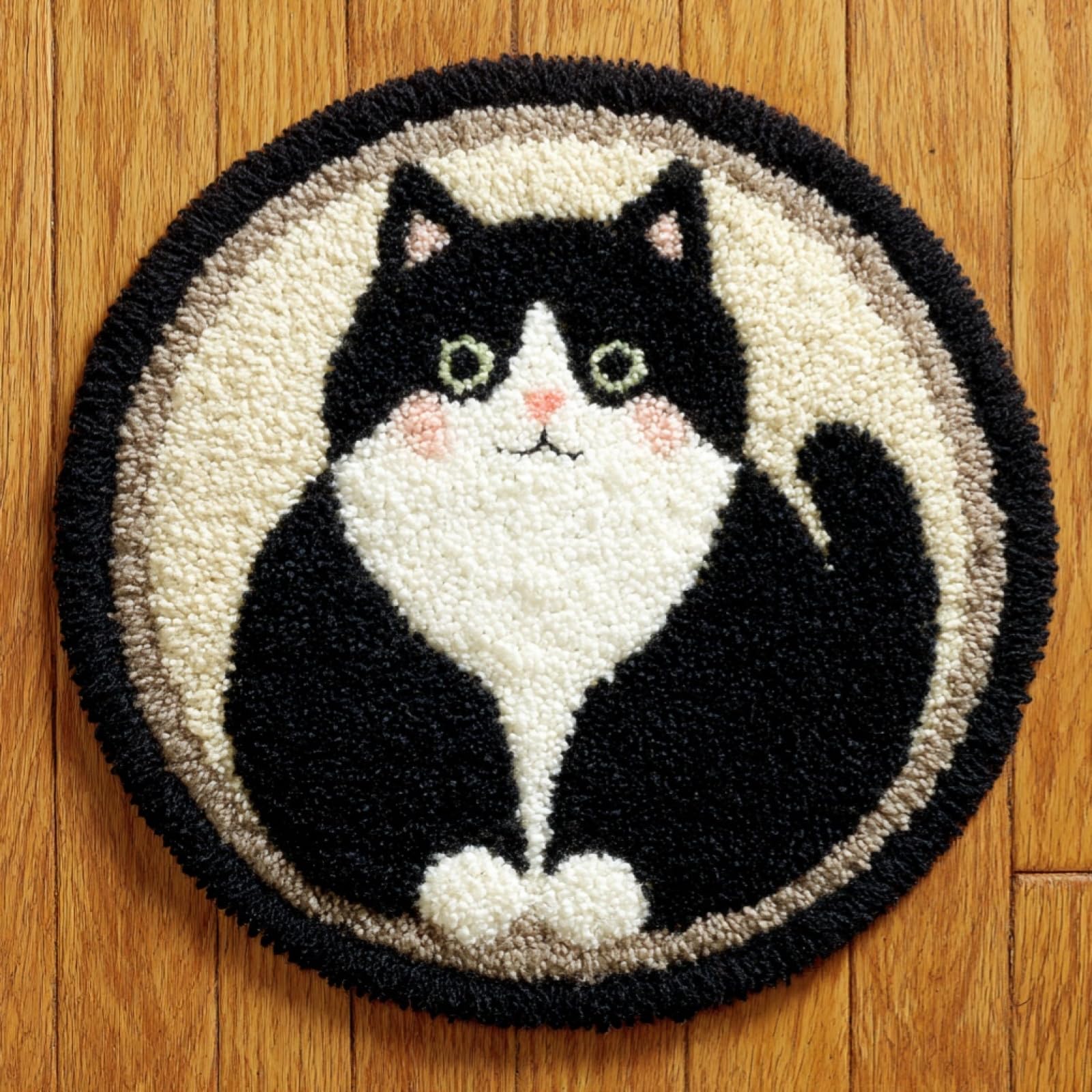 WallustrioaW Latch Hook Rug Carpet Kits for Adult,Tuxedo Cat,DIY Latch Hook Rug Kits with Pre-Printed Pattern,Carpet Handcraft Embroidery for Christmas,50x50cm