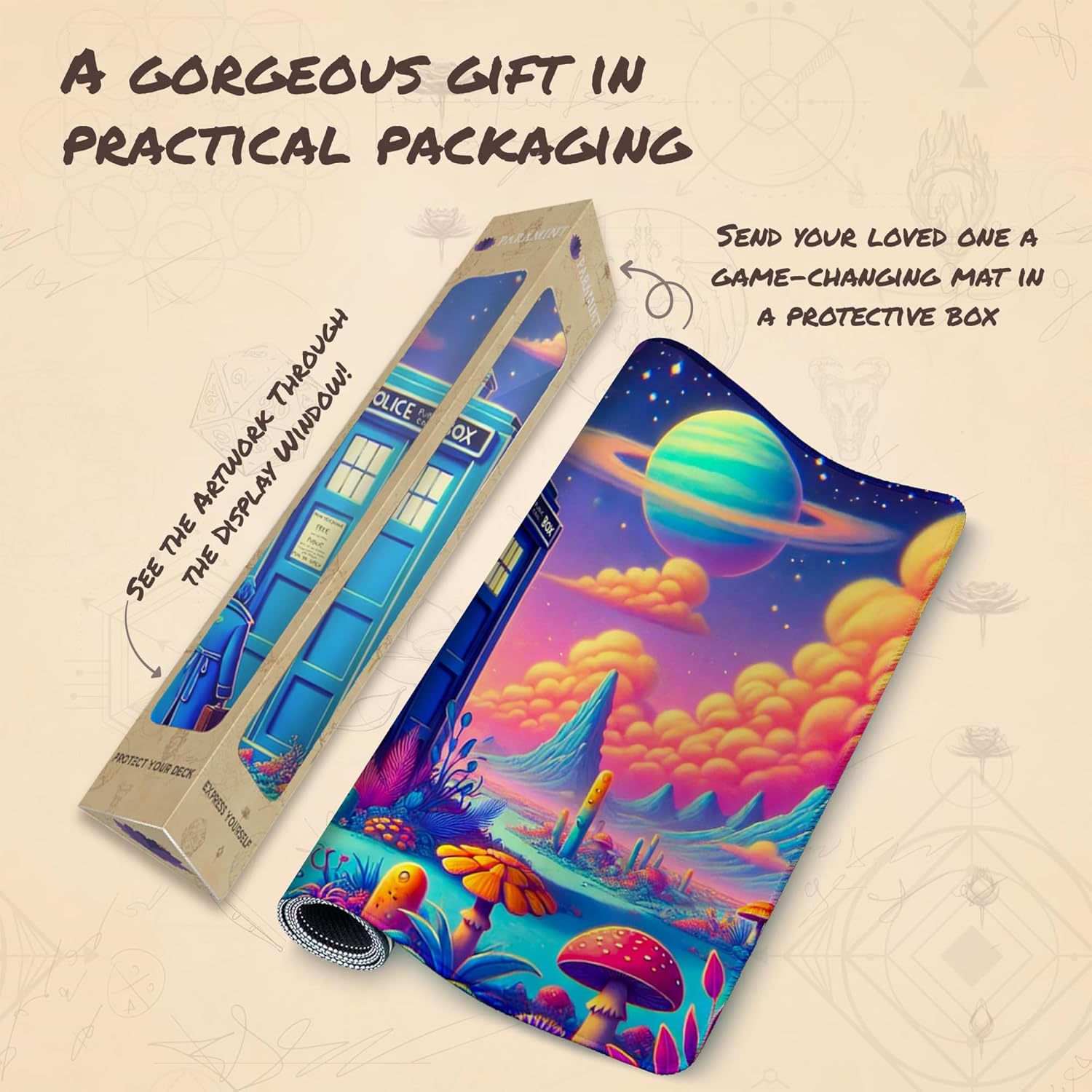 Tardis in Space (Stitched) - Doctor Who, MTG Playmat - Compatible with Magic The Gathering Playmat - Play MTG, YuGiOh, TCG - Original Play Mat Art Designs & Accessories