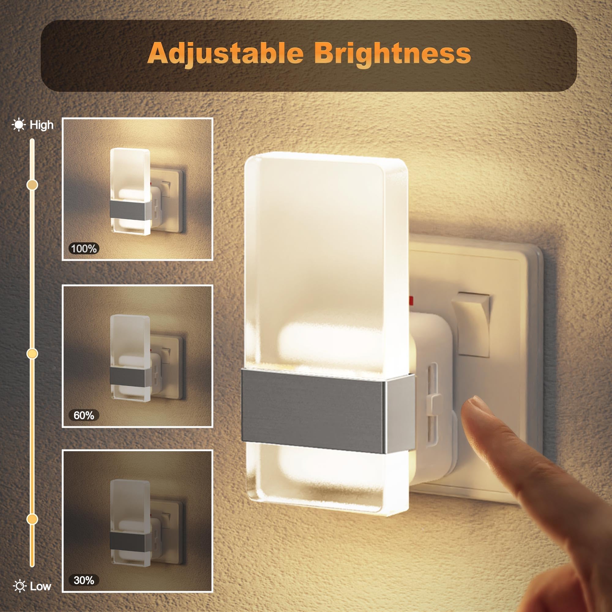 JandCase Night Light Plug in Wall, Dusk to Dawn Sensor, Adjustable Brightness 0-100LM, 3000K Warm White, 1W Low Energy - Image 2