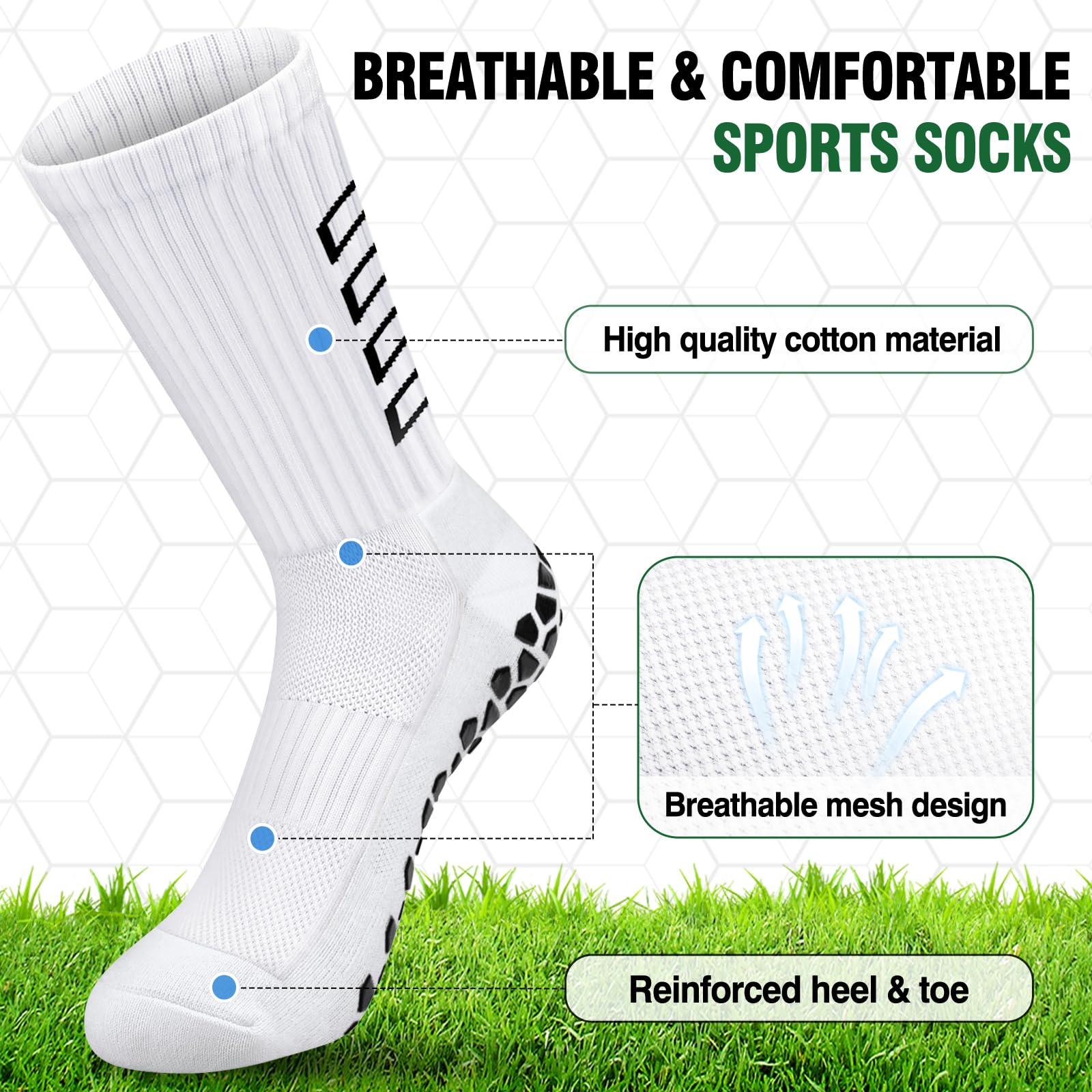 ENONEO Calze Calcio Antiscivolo Uomo 37-45 Calze Antiscivolo Calcio Anti Vesciche Addensare Cotone Calzini Sportivi Donna Traspirante Calzini Grip Calcio per Ciclismo Trekking