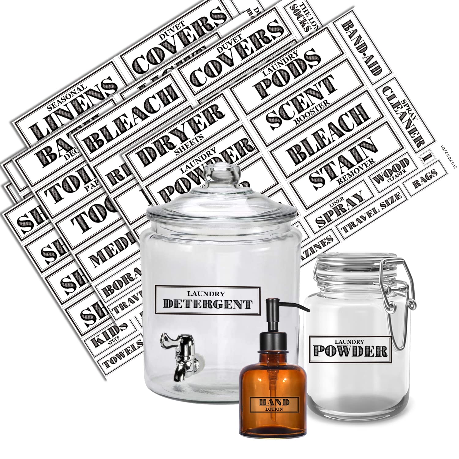 v2croft 167 Laundry Room Labels Set, Preprinted Black Bold on Clear Canisters, Home Organization Stickers for Cabinet & Drawer, Laundry Room, linens & Cleaning Supplies(Water Resistant)