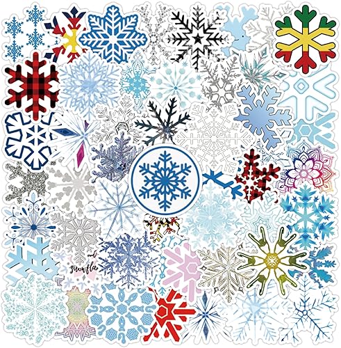 Calcomanías de copo de nieve 100 unidades impermeables de vinilo Navidad invierno para botellas de agua laptop decoración de fiesta de Navidad