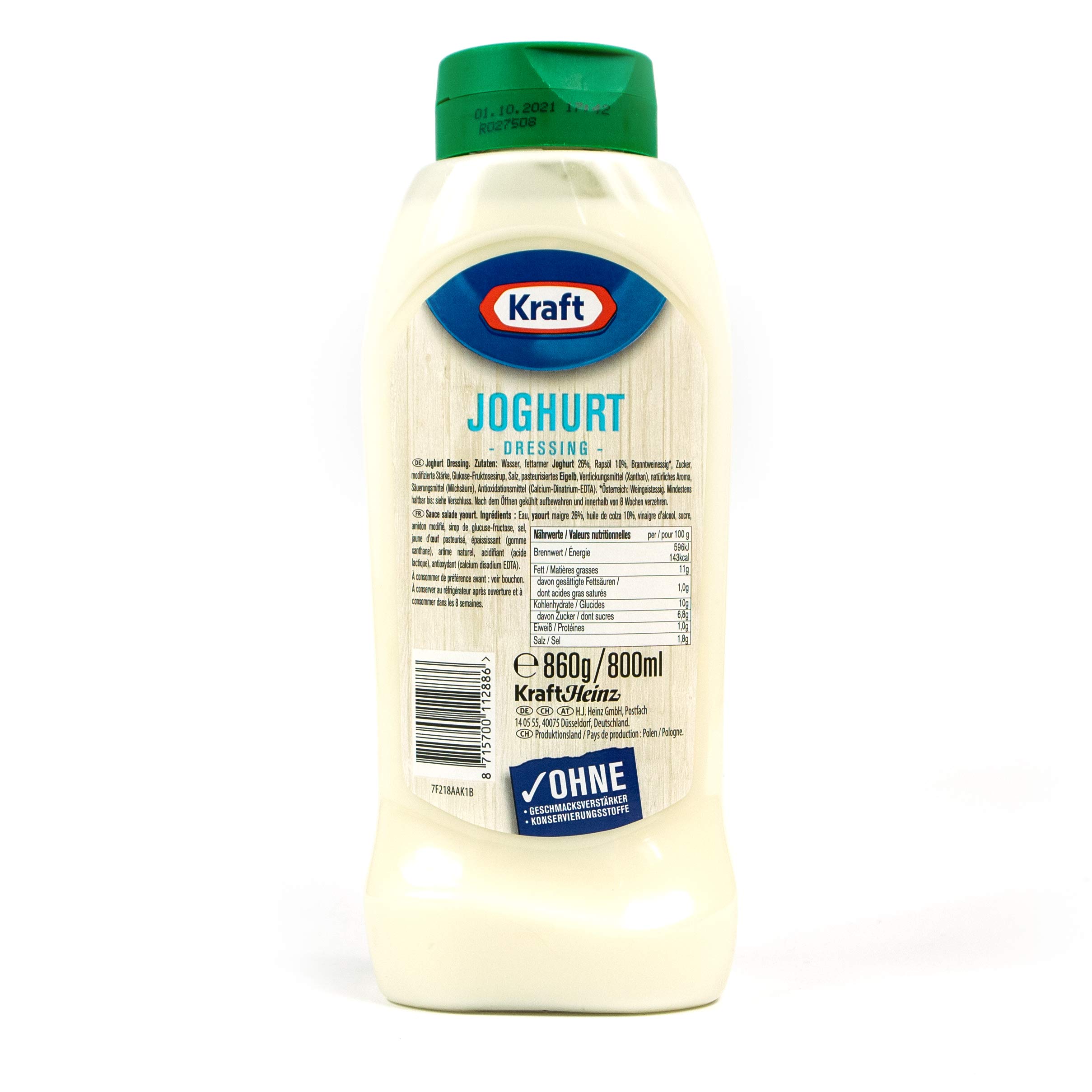 Kraft - Joghurt Dressing in 800 ml Flasche - Salatdressing Joghurtdressing auch ideal zum Verfeinern von Soßen - Salatsoße mit 26% fettarmem Joghurt