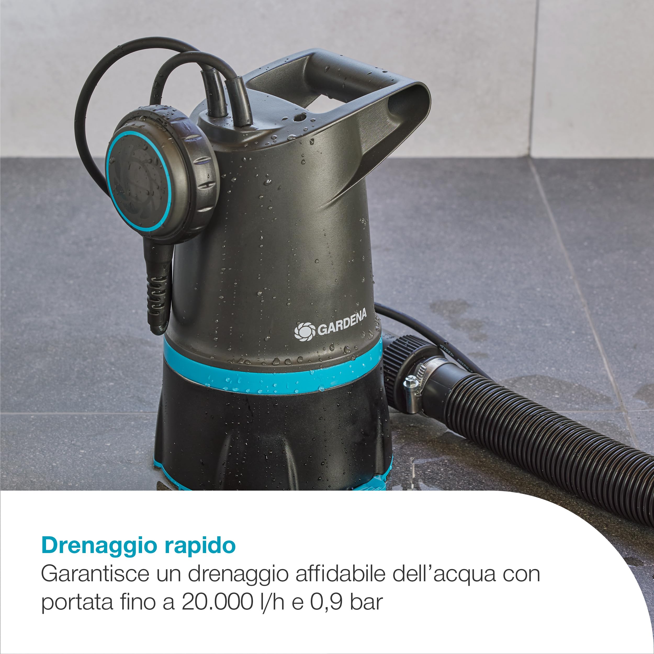 Gardena Set Pompa Immersione 20000 Basic Pompe: Set di protezione contro gli allagamenti, Portata elevata, Pompa combinata per acque chiare e sporche, Attivazione automatica (9019-47 9019-28)