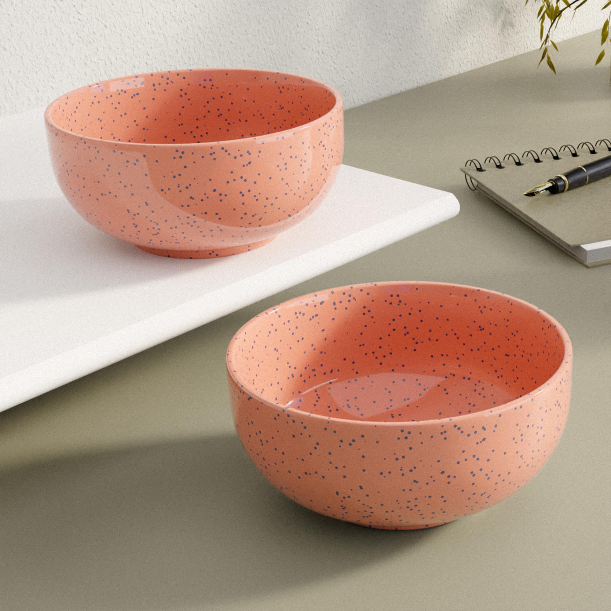 The Earth Store Spiral Pink Ceramic Bowl Set of 4, 500ML Each - Multipurpose Snack Bowl, Dishwasher & Microwave Safe | Perfect for Christmas, New Year, Birthday Gift & Daily Use