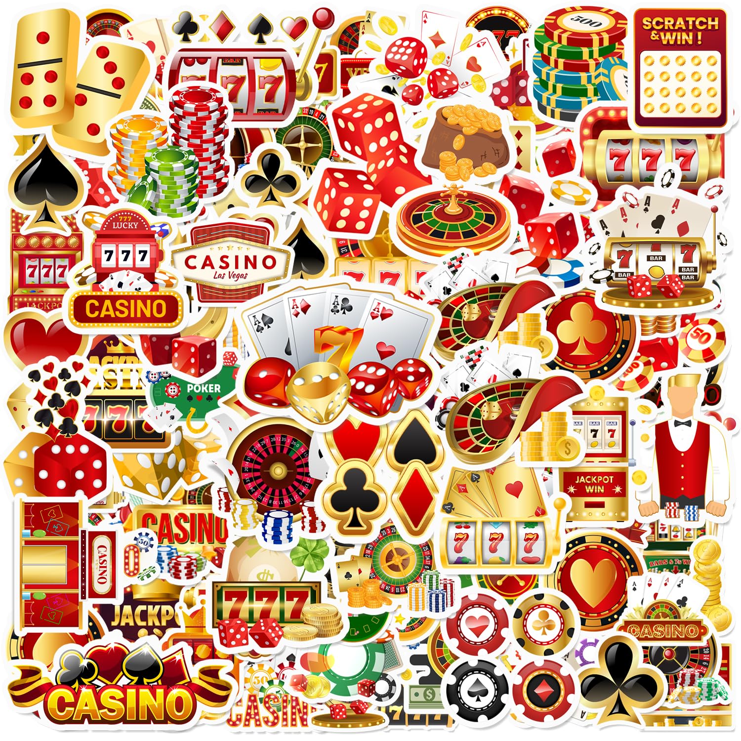Lcnjscgo Men's Multiple Colors 120Pcs Casino Stickers, Casino Night Party Favors Birthday Party Decorations Vinyl Waterproof Stickers For Water Bottle Laptop Luggage Helmet Gifts For Teens Boys Girls Adult