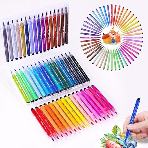 Marcadores lavables para niños, marcadores de pincel de 48 colores, soporte para bolígrafo colorido fácil de agarrar para los niños, juego de