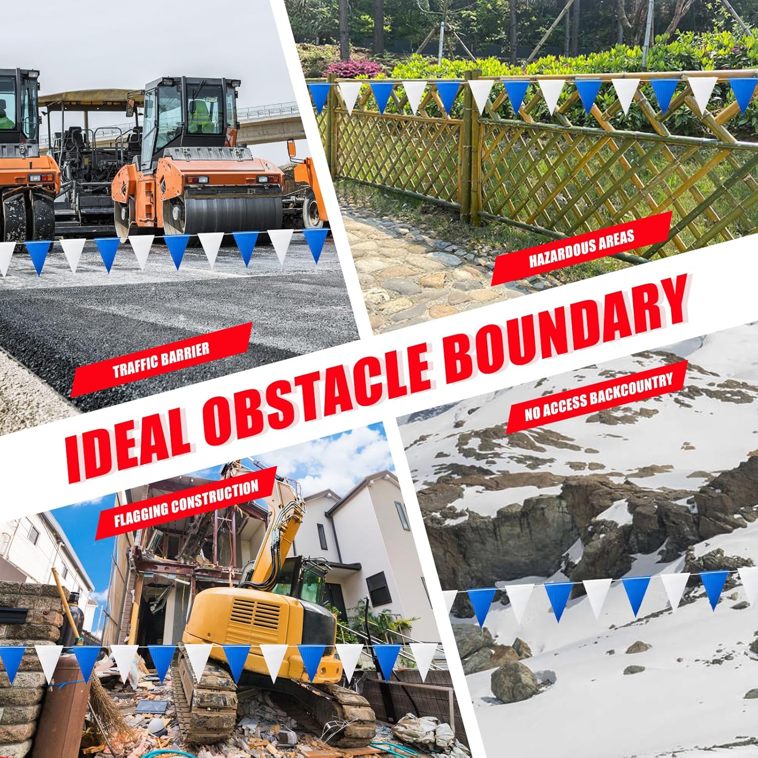 Safety Warning Pennant Banner Flags – 105FT OSHA High Visibility Colored Triangle Flags for Construction Zones, Roadwork, and Hazard Areas(WHITE+BLUE,45pcs,105FT) - Image 5