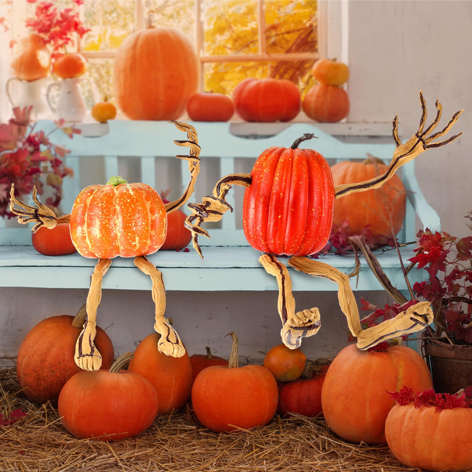 Arrowbash Set mit 8 biegbaren Kürbisarmen und Beinen, gruselige Halloween-Dekoration für den Außenbereich, Kürbis-Dekor mit Reben-Design, Outdoor-Dekorationen für Halloween