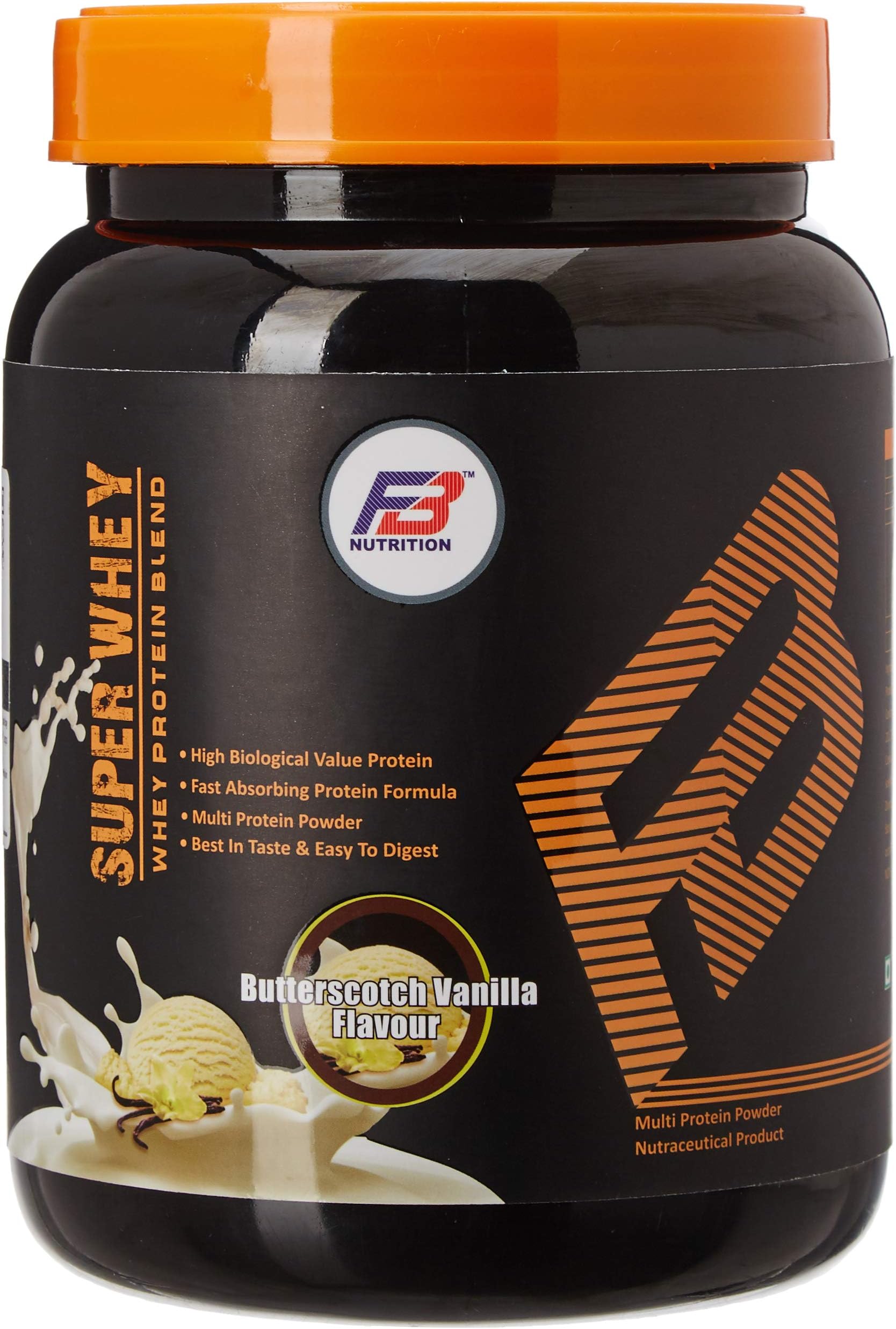 FB Nutrition Super Whey Protein High Biological Value Protein, Best in Taste & Easy to Digest, 0 Add Sugar Whey Protein (Butterscotch & Vanila, 1 Kg)
