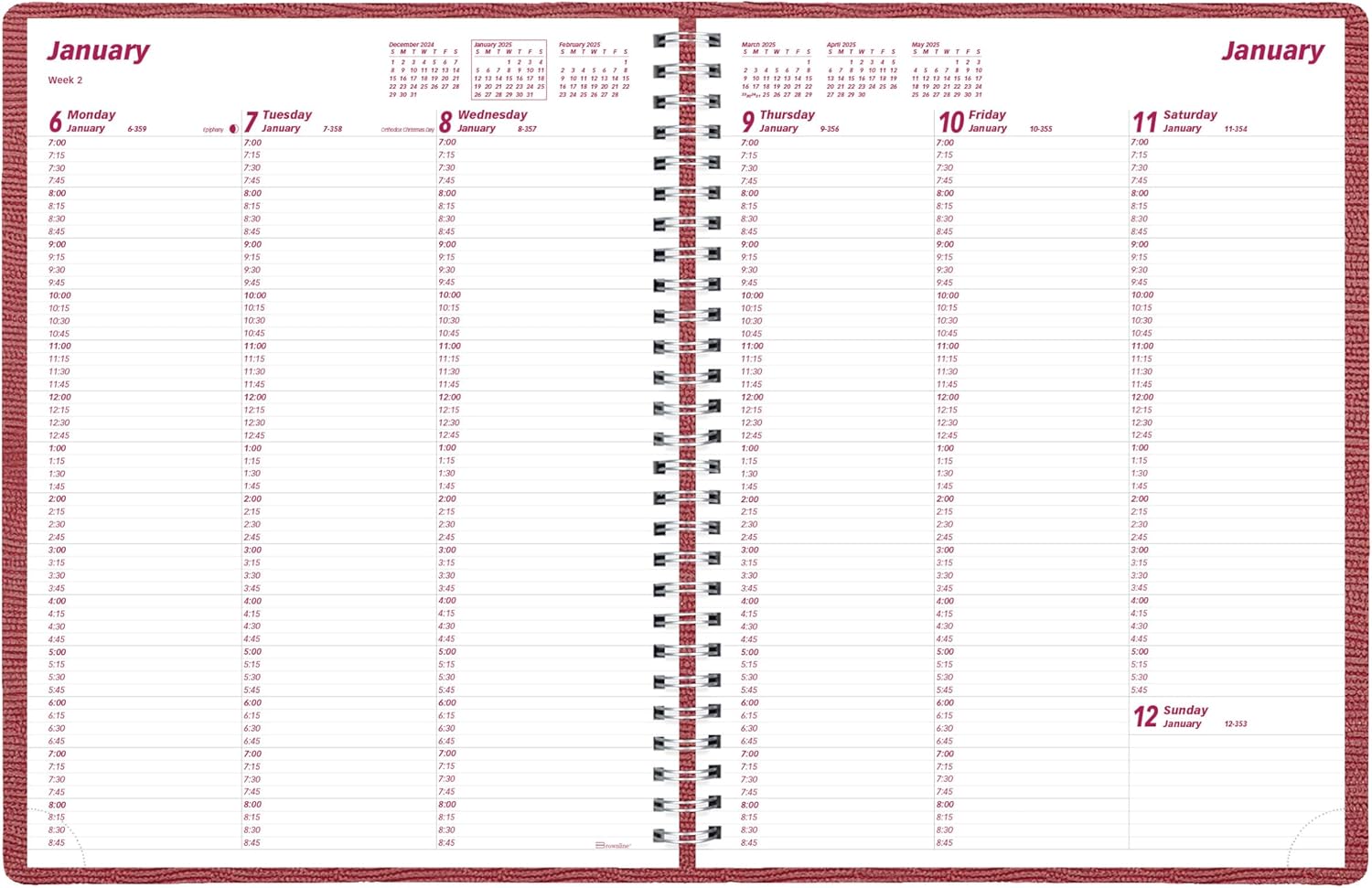 Brownline® 2025 Essential Weekly Planner, Appointment Book, 12 Months, January to December, Twin-Wire Binding, 11" x 8.5", Red (CB950.RED-25)