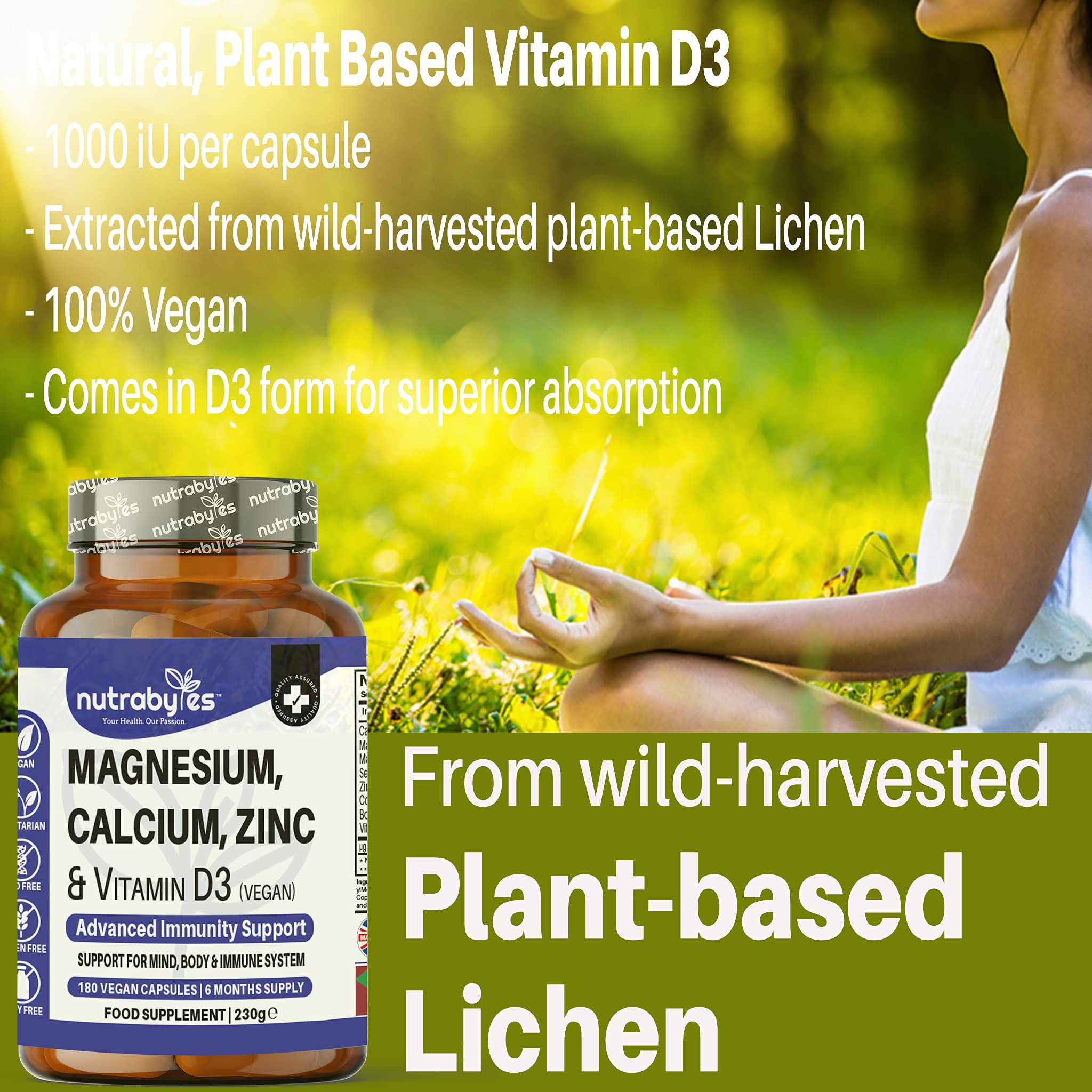 Magnesium Calcium Zinc & Vitamin D3 (Vegan) Supplement Advanced Immunity Support High Strength