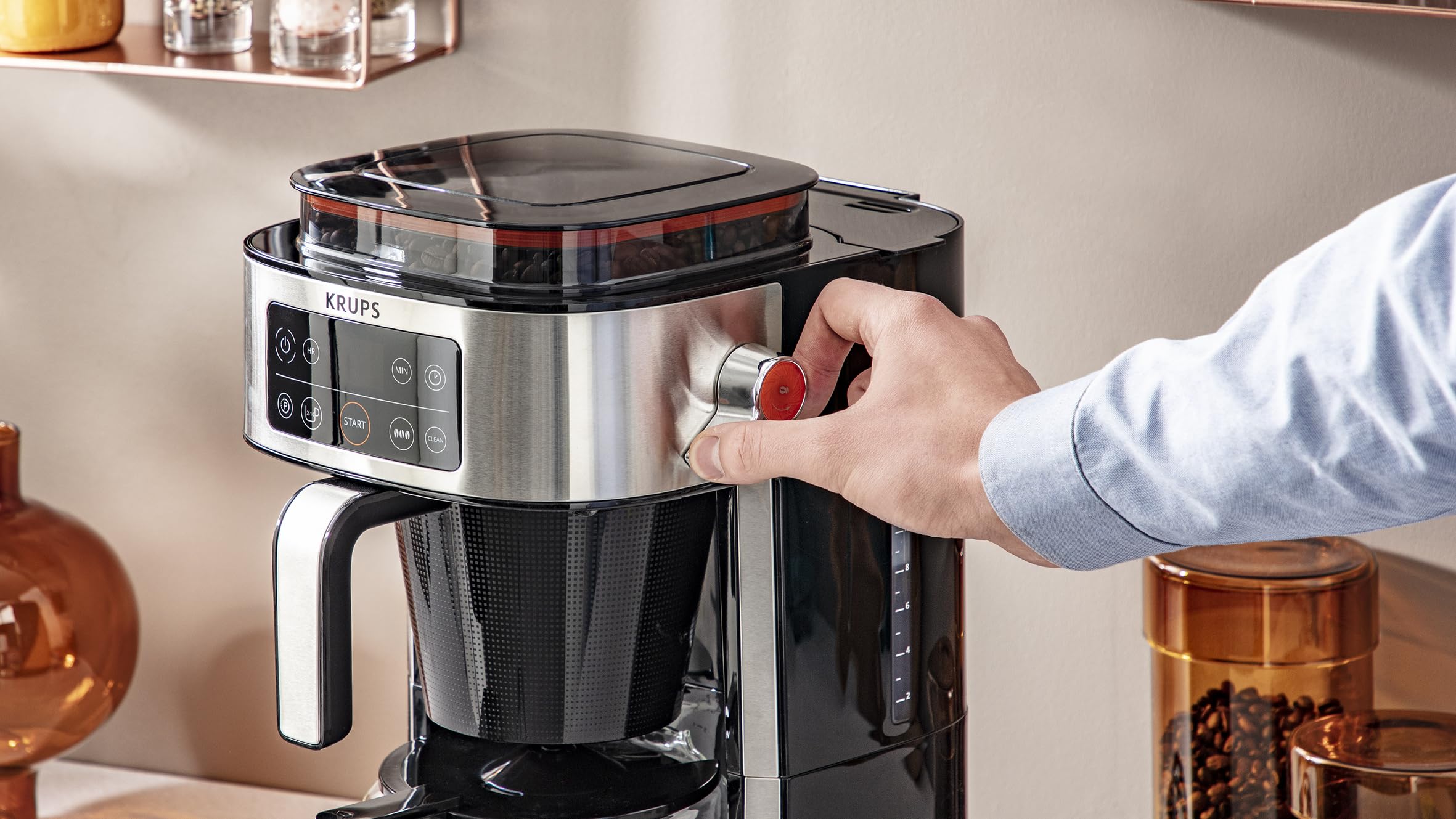 KRUPS KM760D10 Ekspres do kawy Aroma Partner, Zintegrowany hermetyczny pojemnik na kawę, automatyczne i precyzyjne dozowanie, 10 do 15 filiżanek, pojemność 1,25 L
