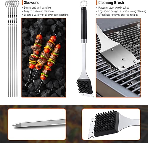Miniatura 5 de Juego de herramientas de parrilla de acero inoxidable para parrilla, accesorios profesionales de barbacoa para hombres y mujeres, herramientas